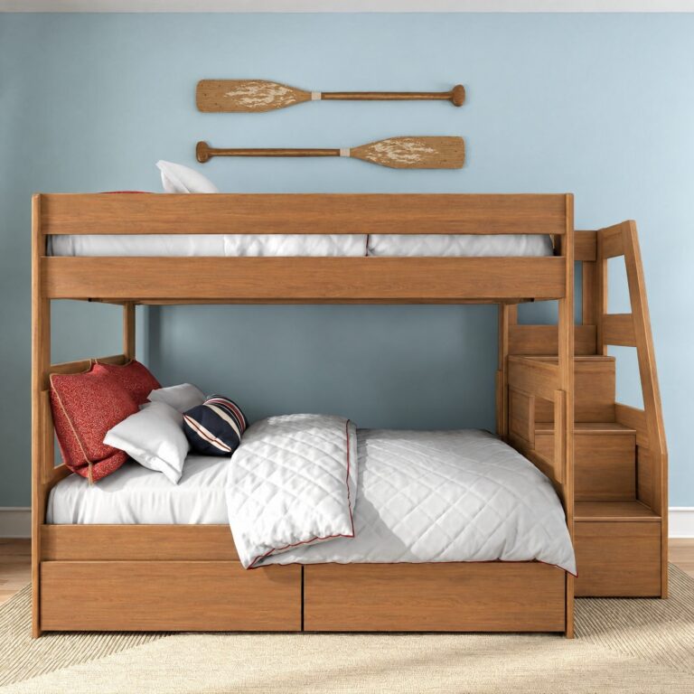 Tahoe Queen over Queen Bunk Bed with Stairs & Storage in Pecan