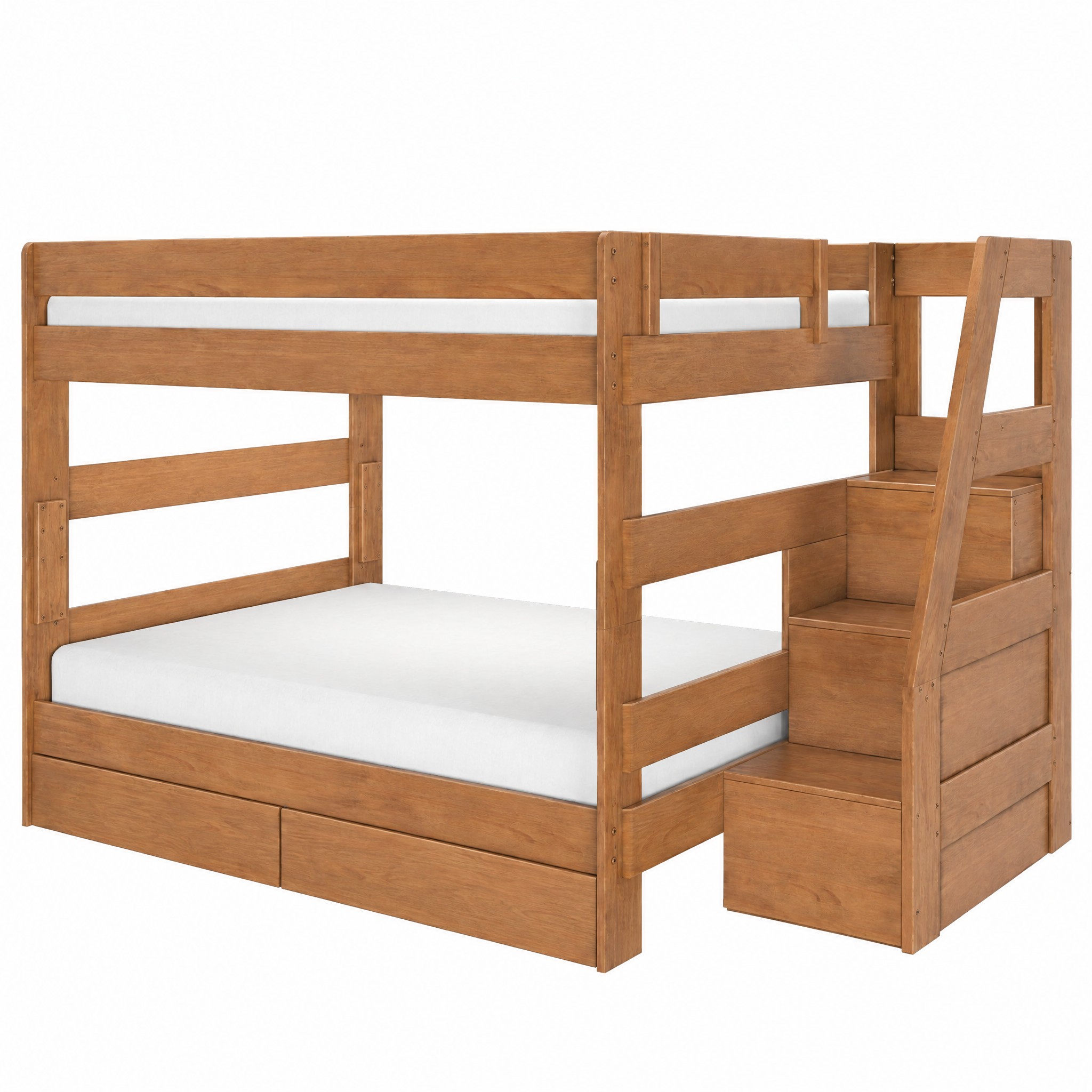 Tahoe Queen over Queen Bunk Bed with Stairs & Storage in Pecan