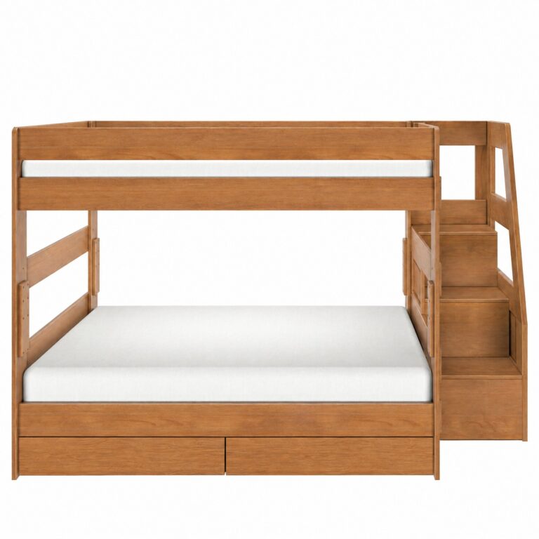 Tahoe Queen over Queen Bunk Bed with Stairs & Storage in Pecan