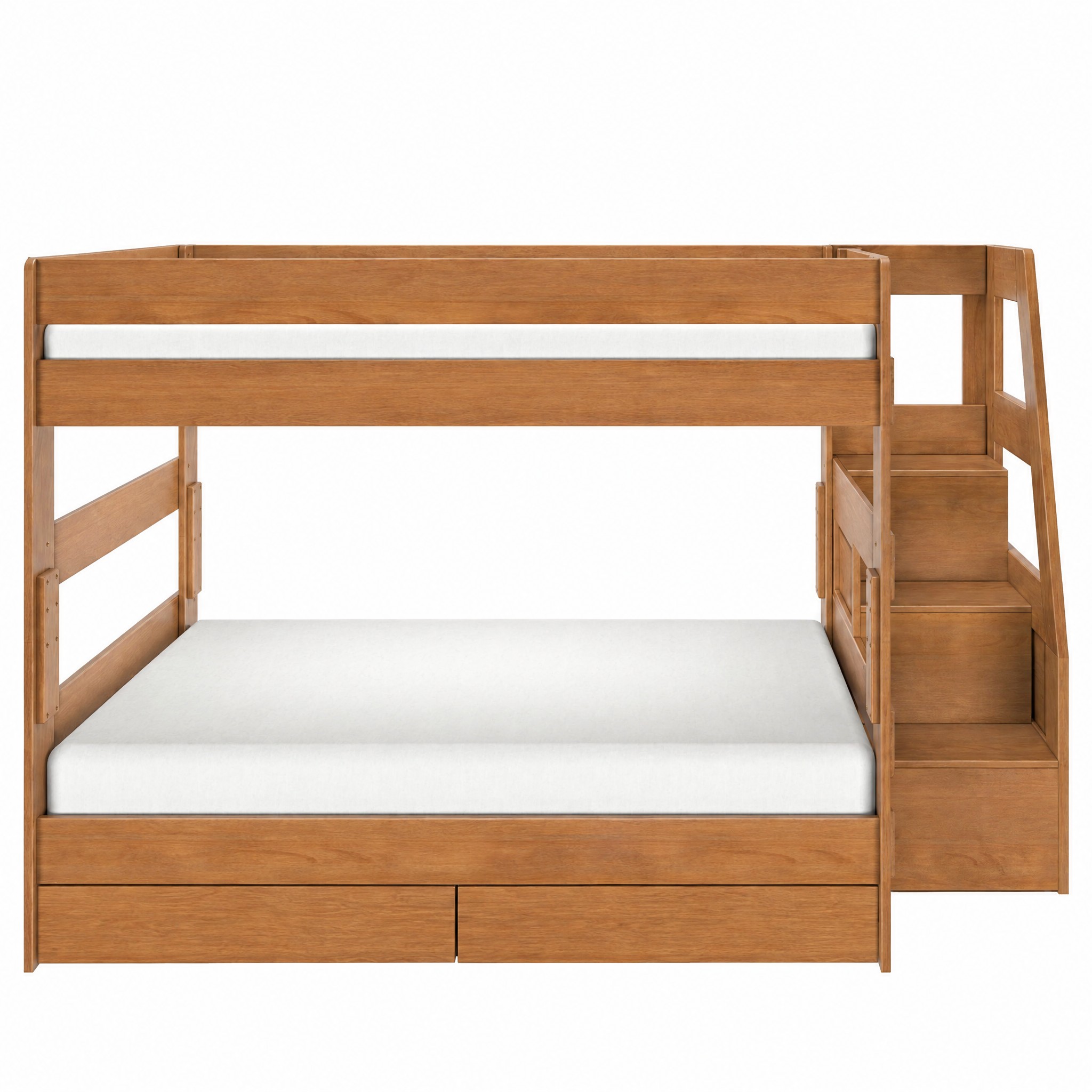 Tahoe Queen over Queen Bunk Bed with Stairs & Storage in Pecan