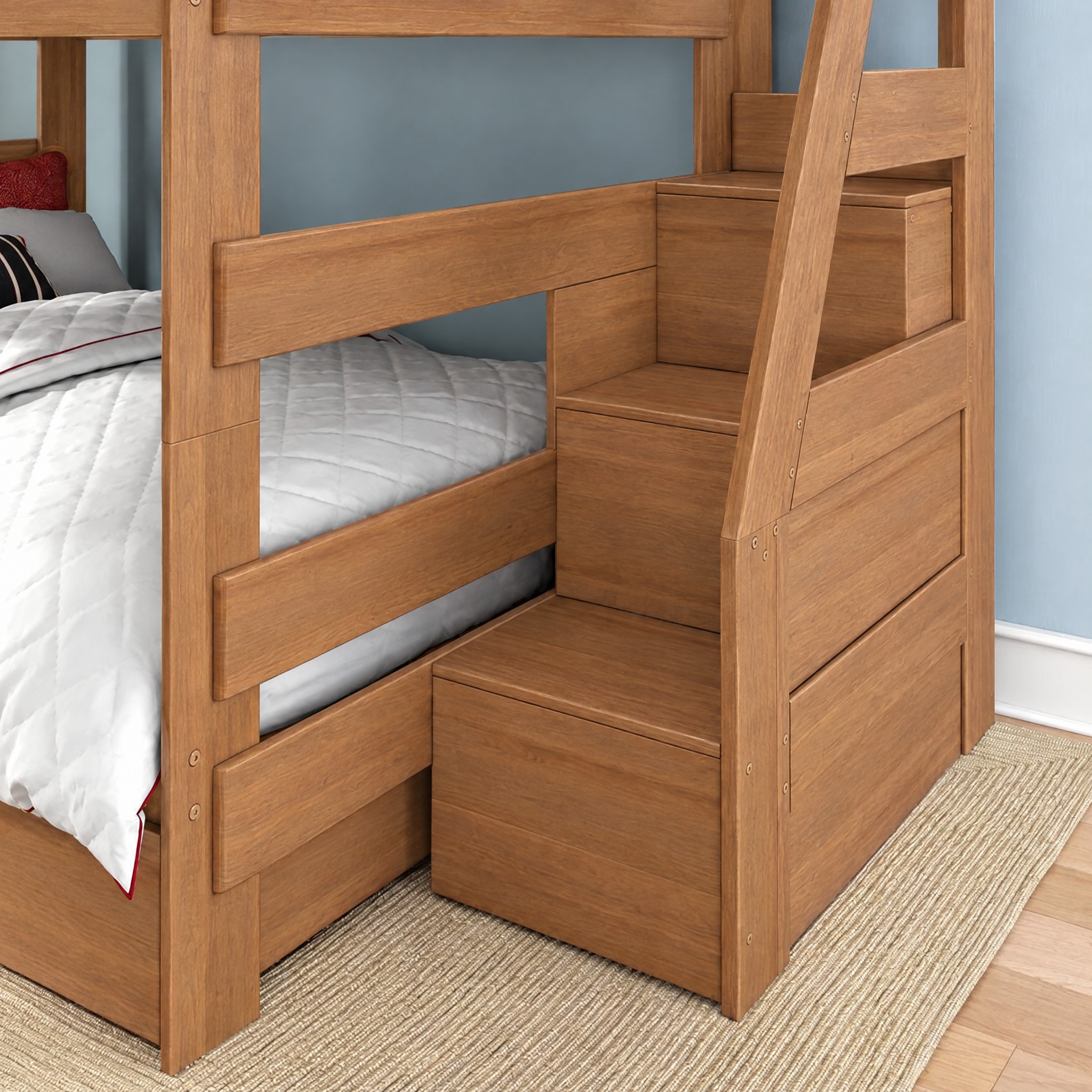 Tahoe Queen over Queen Bunk Bed with Stairs & Storage in Pecan