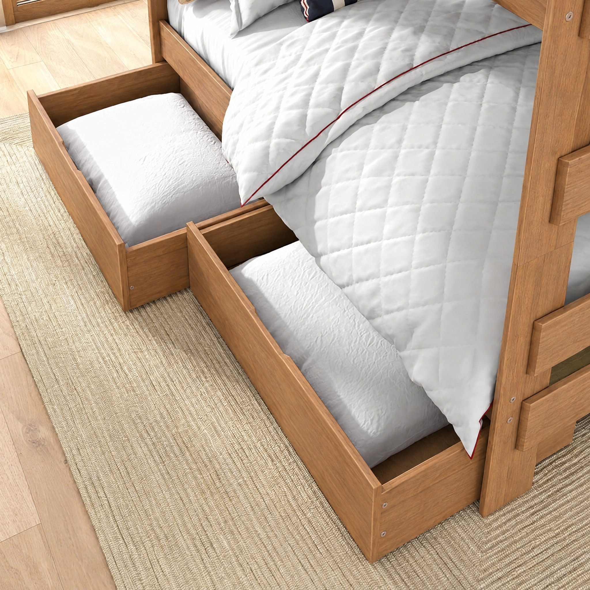Tahoe Queen over Queen Bunk Bed with Stairs & Storage in Pecan