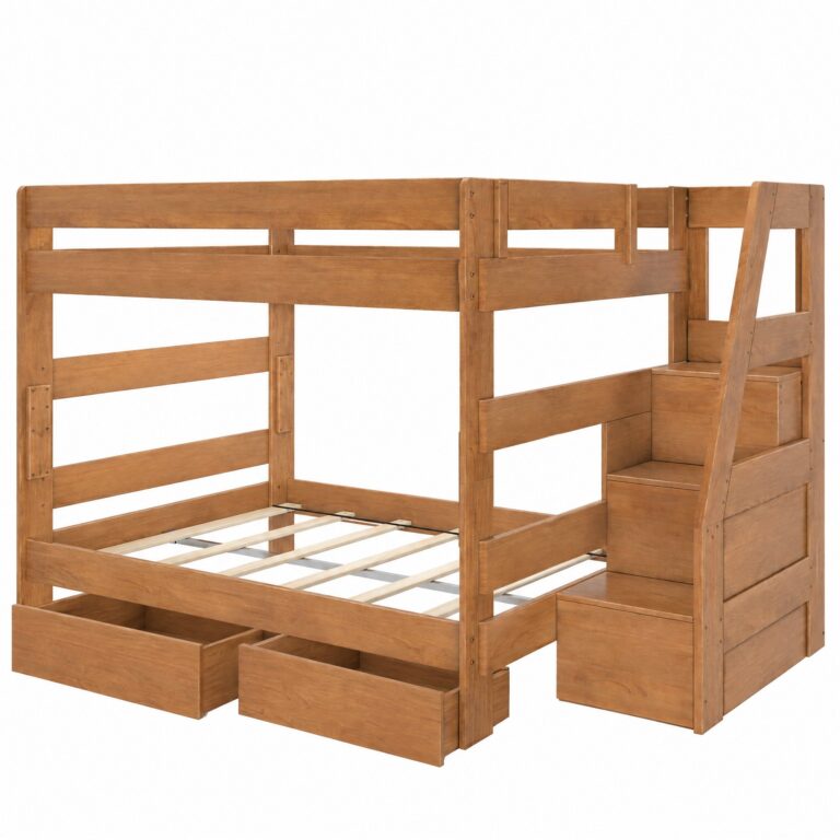 Tahoe Queen over Queen Bunk Bed with Stairs & Storage in Pecan