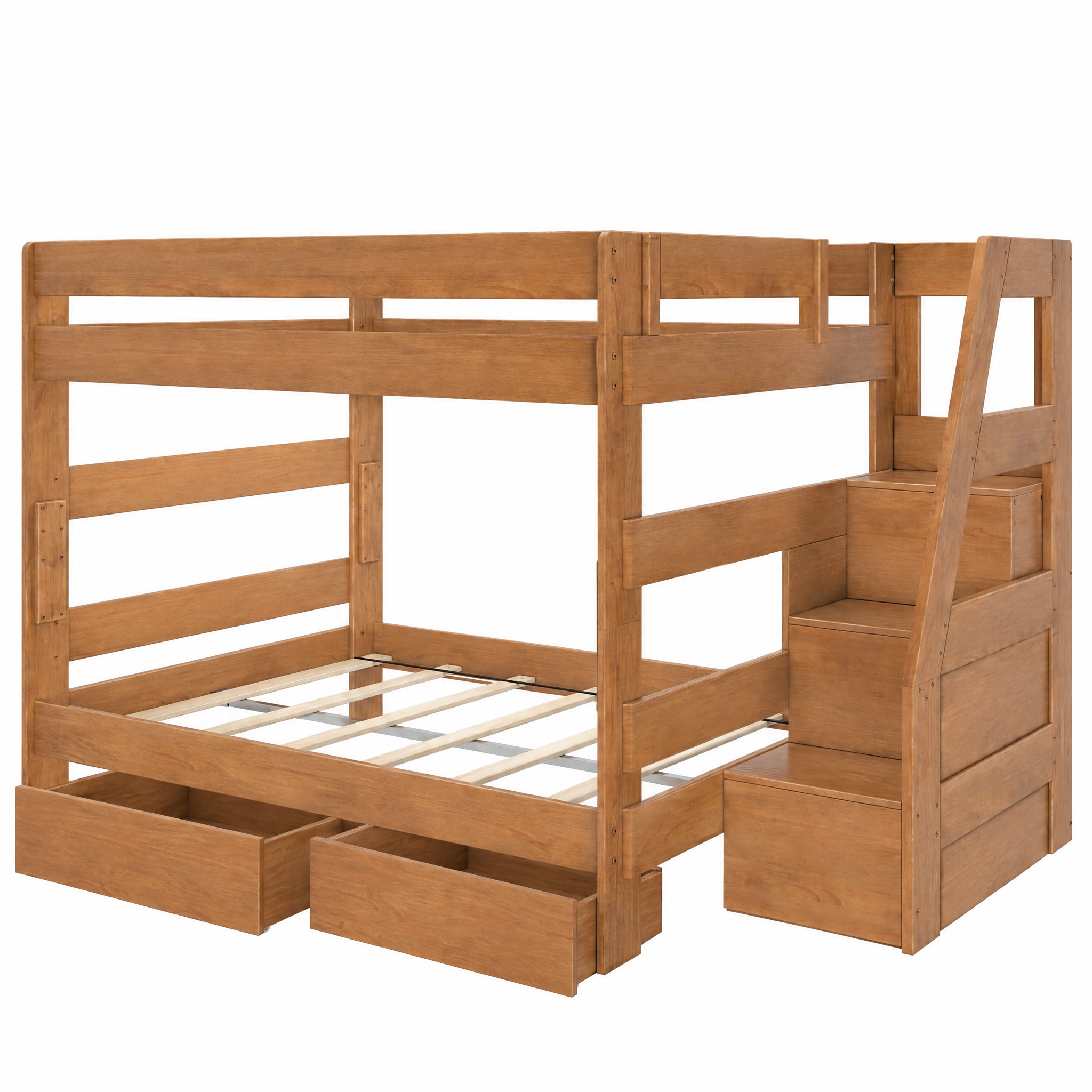 Tahoe Queen over Queen Bunk Bed with Stairs & Storage in Pecan