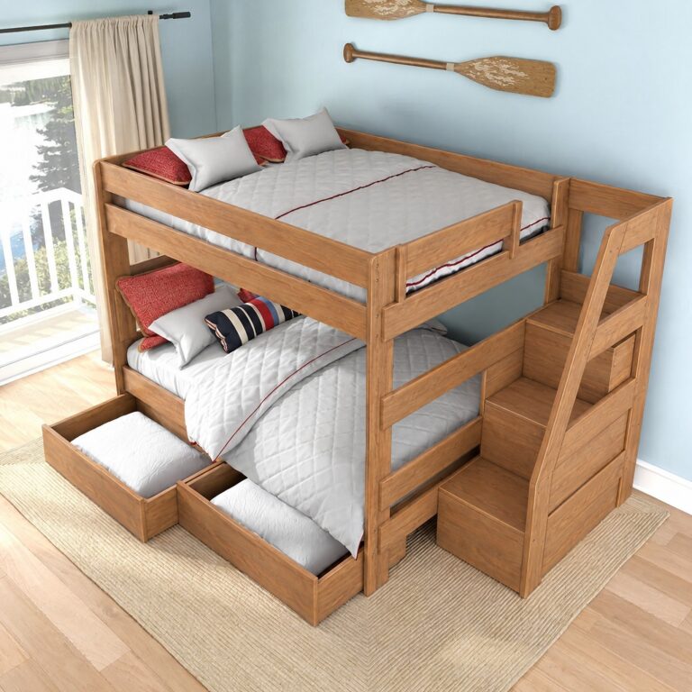 Tahoe Queen over Queen Bunk Bed with Stairs & Storage in Pecan