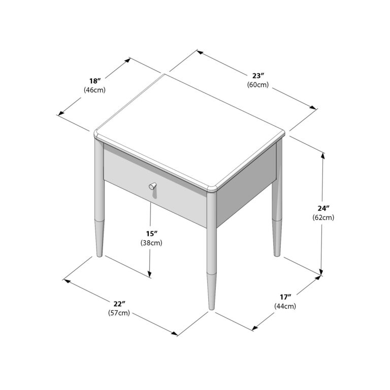 Max and Lily Hudson 1 Drawer Nightstand - dimensions diagram.