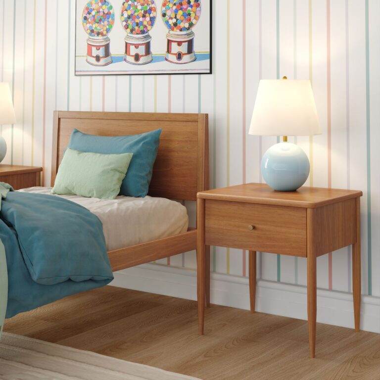 Max and Lily Hudson 1 Drawer Nightstand in Pecan - room scene.