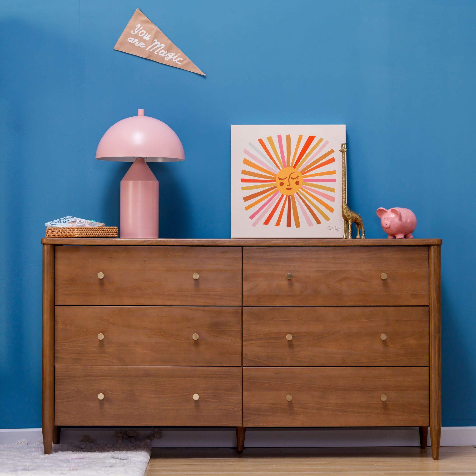 Max and Lily Hudson 6 Drawer Dresser in Pecan - room scene.