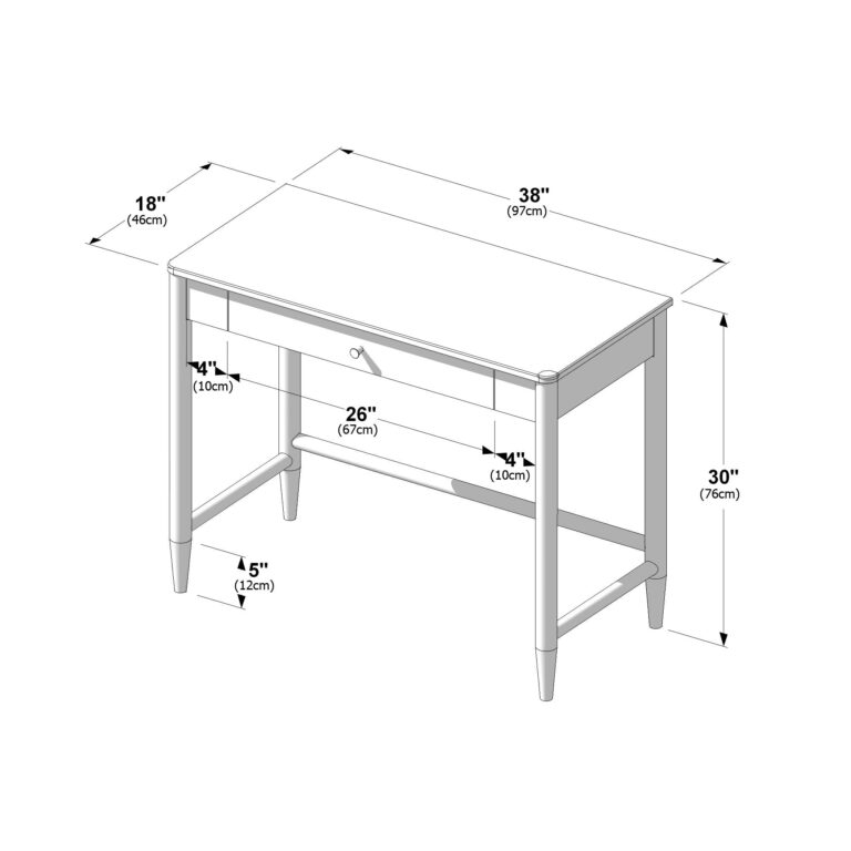 Max and Lily Hudson Desk 38 Inch - dimensions diagram.