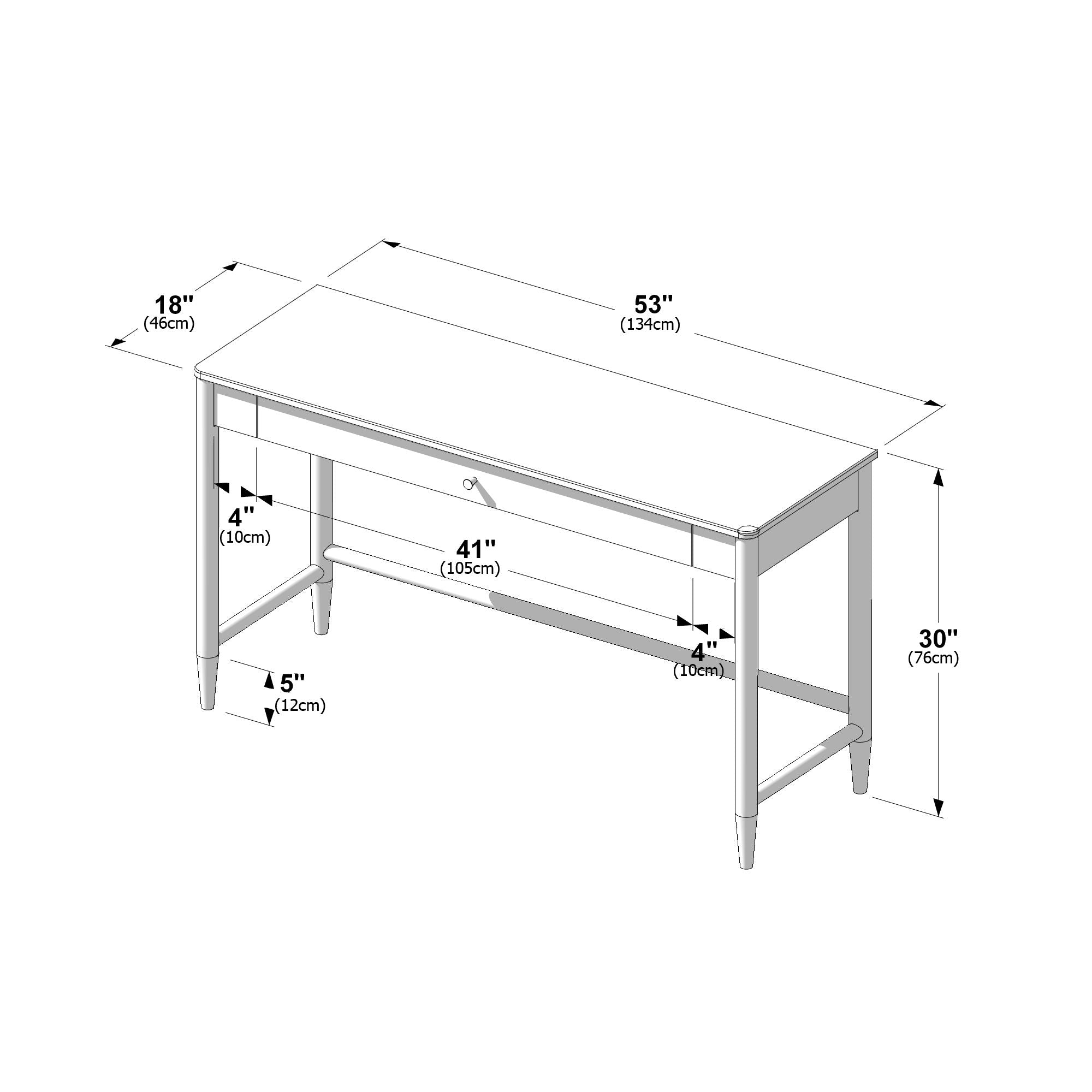 Max and Lily Hudson Desk 53 Inch - dimensions diagram.