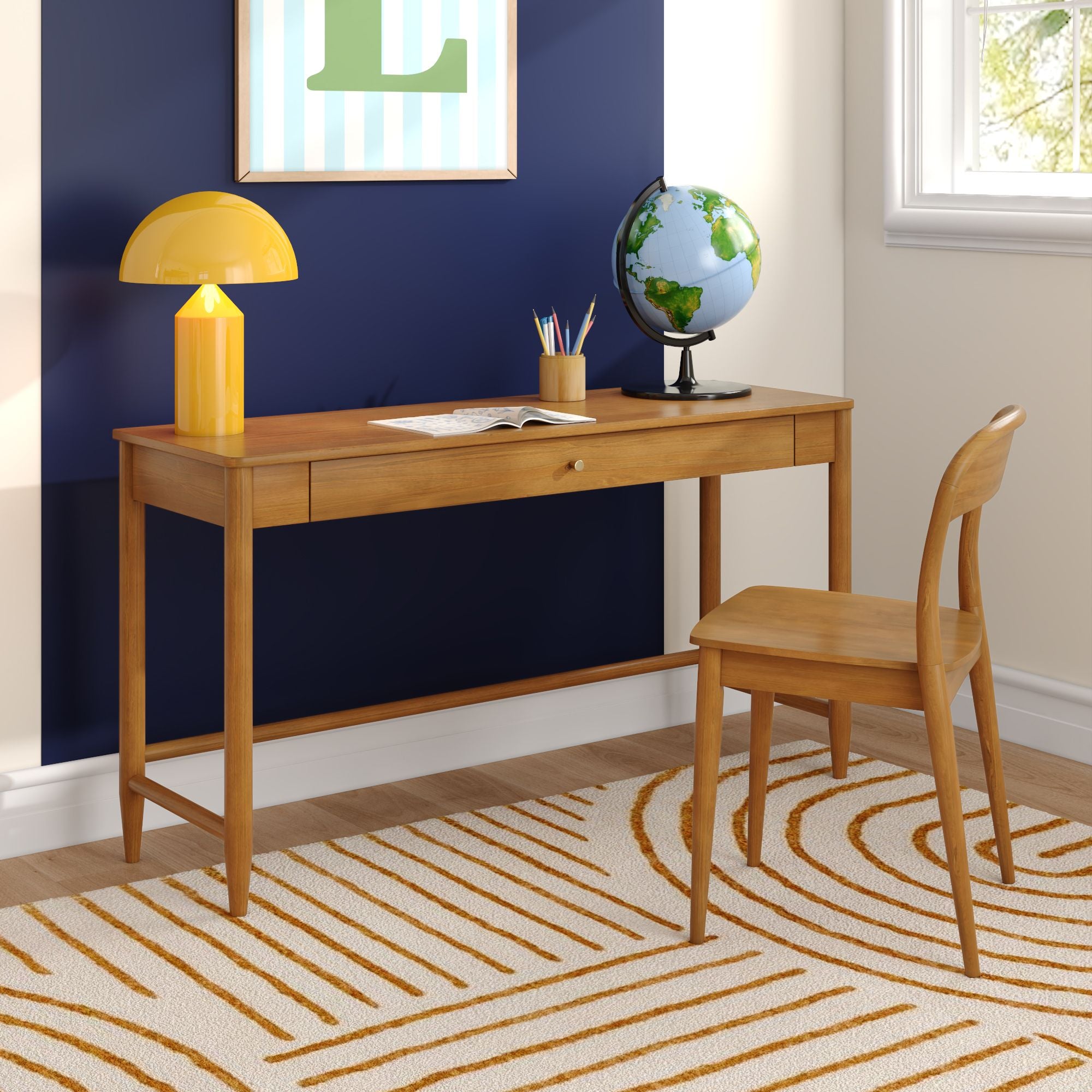 Max and Lily Hudson Desk 53 Inch in Pecan - room scene.