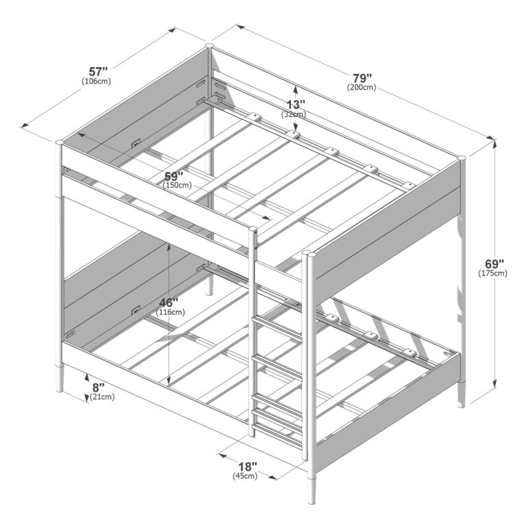 Max and Lily Hudson Full Over Full Bunk Bed - dimensions diagram.