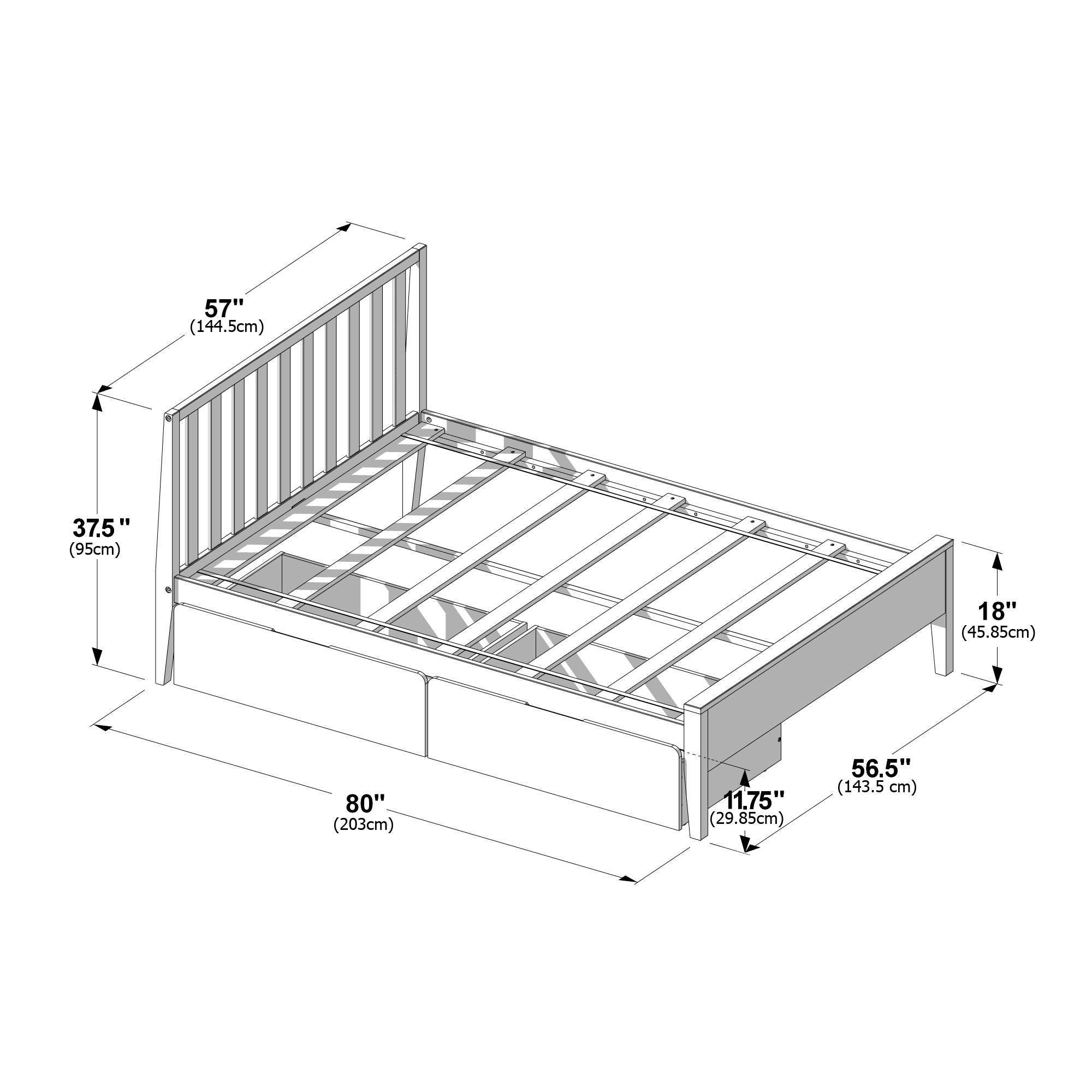 Max and Lily Scandinavian Full Bed With Underbed Storage Drawers Dimensions Diagram Max and Lily Scandinavian Full Bed With Underbed Storage Drawers - dimensions diagram.