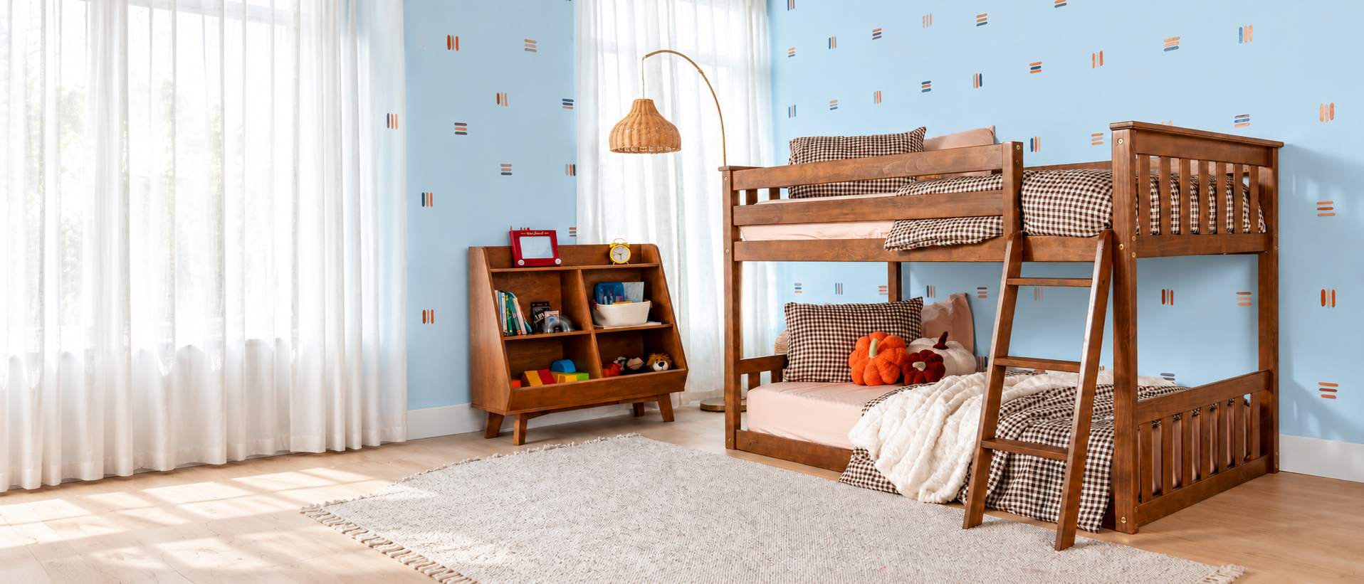 Bedsmart solid wood bunk bed in a bright kids bedroom