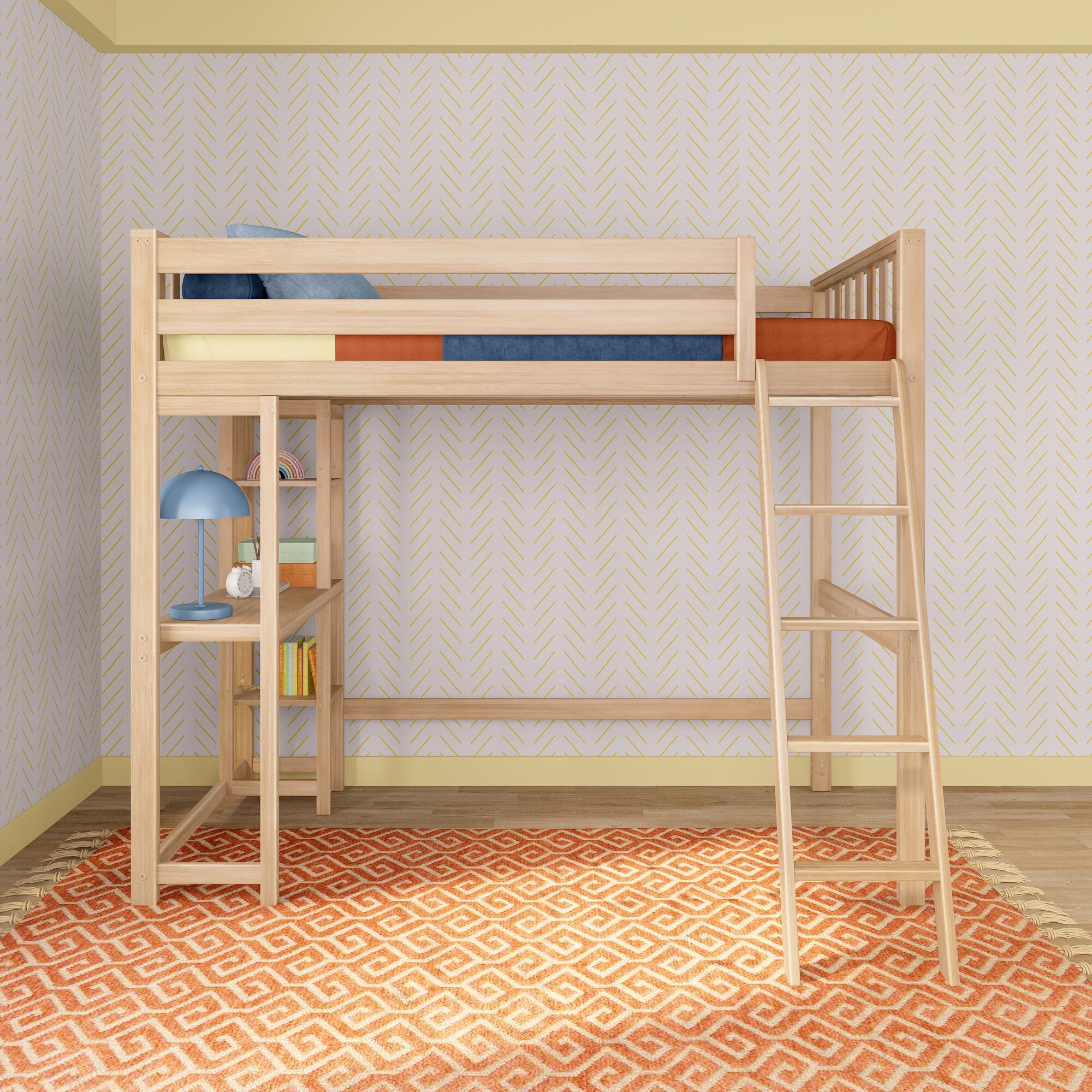 Max and Lily Scandinavian Twin Loft Bed With Desk & Bookcase - Image 3