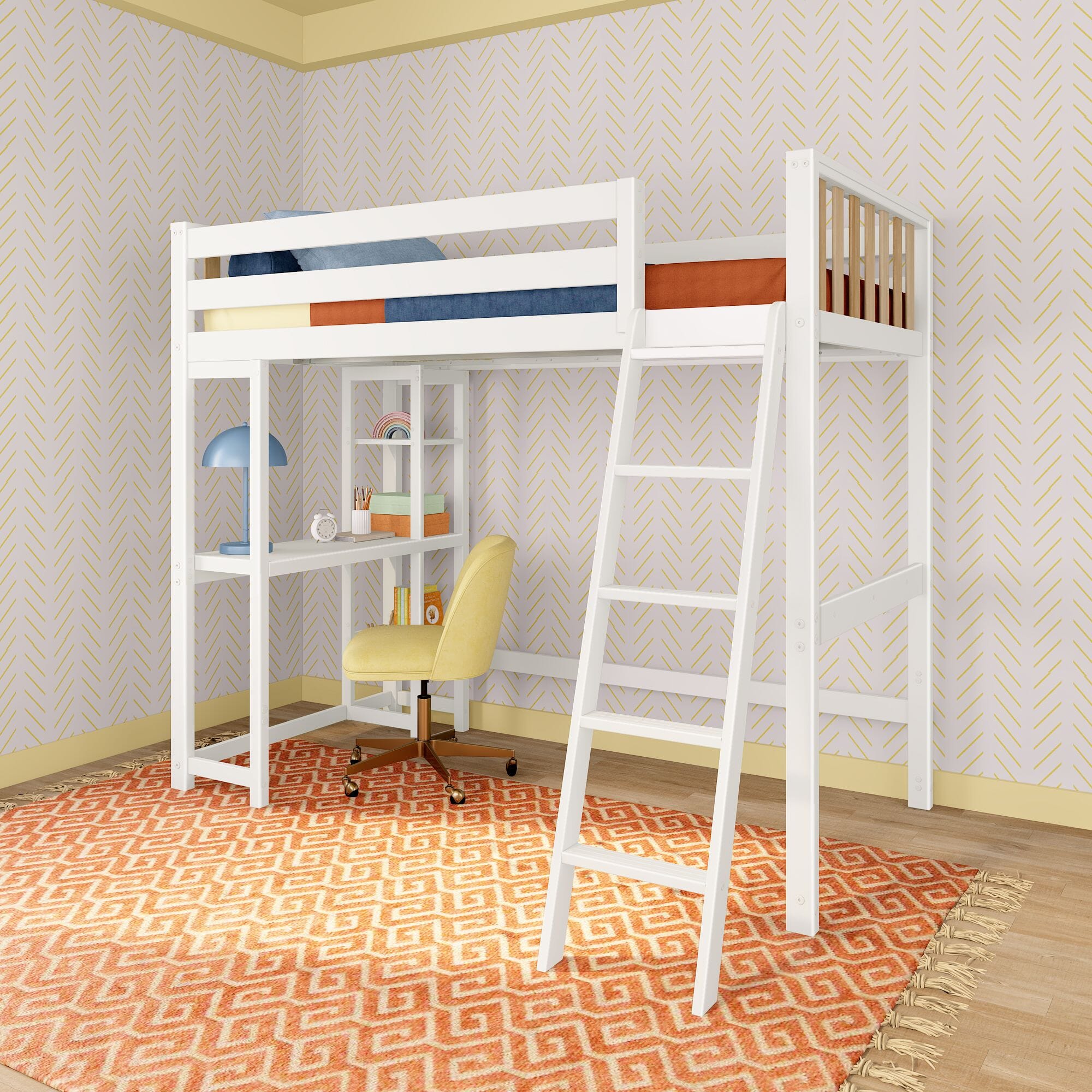Max and Lily Scandinavian Twin Loft Bed With Desk & Bookcase - Image 12