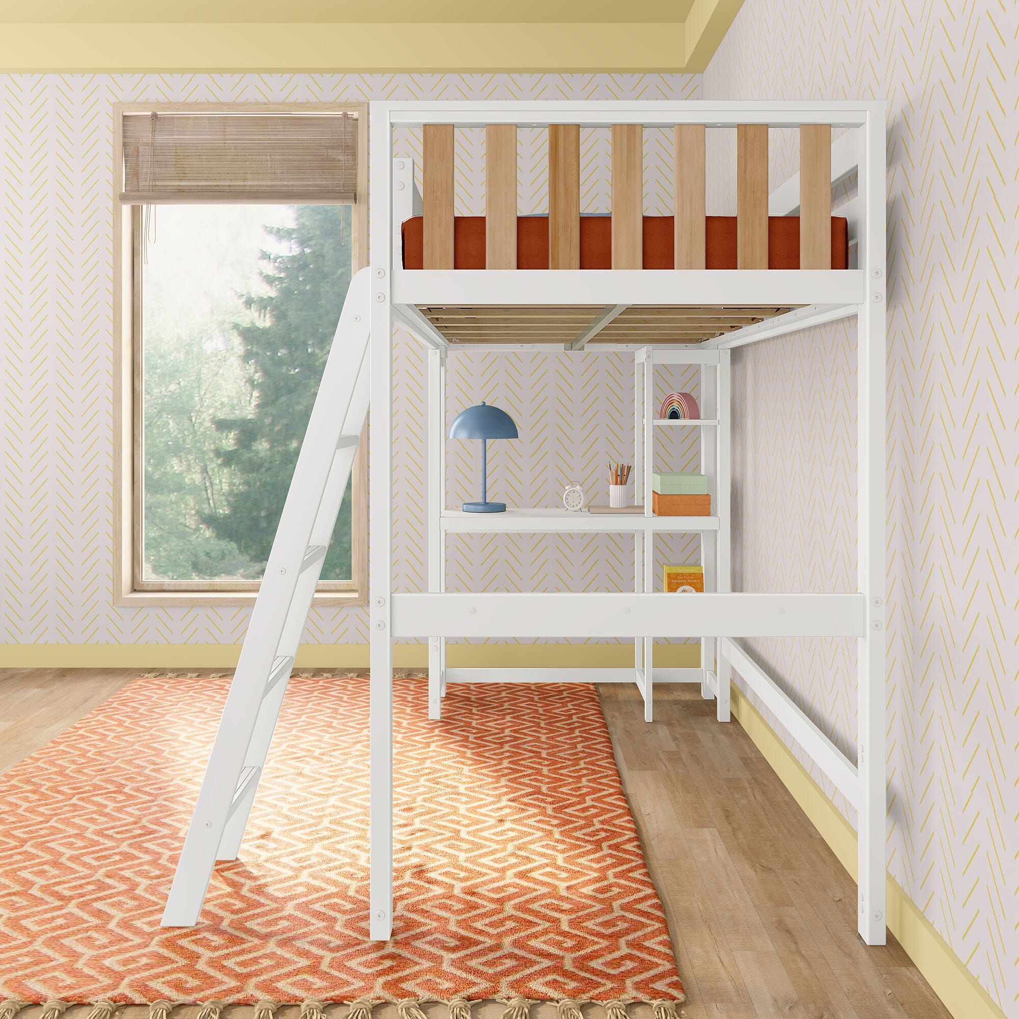 Max and Lily Scandinavian Twin Loft Bed With Desk & Bookcase - Image 18