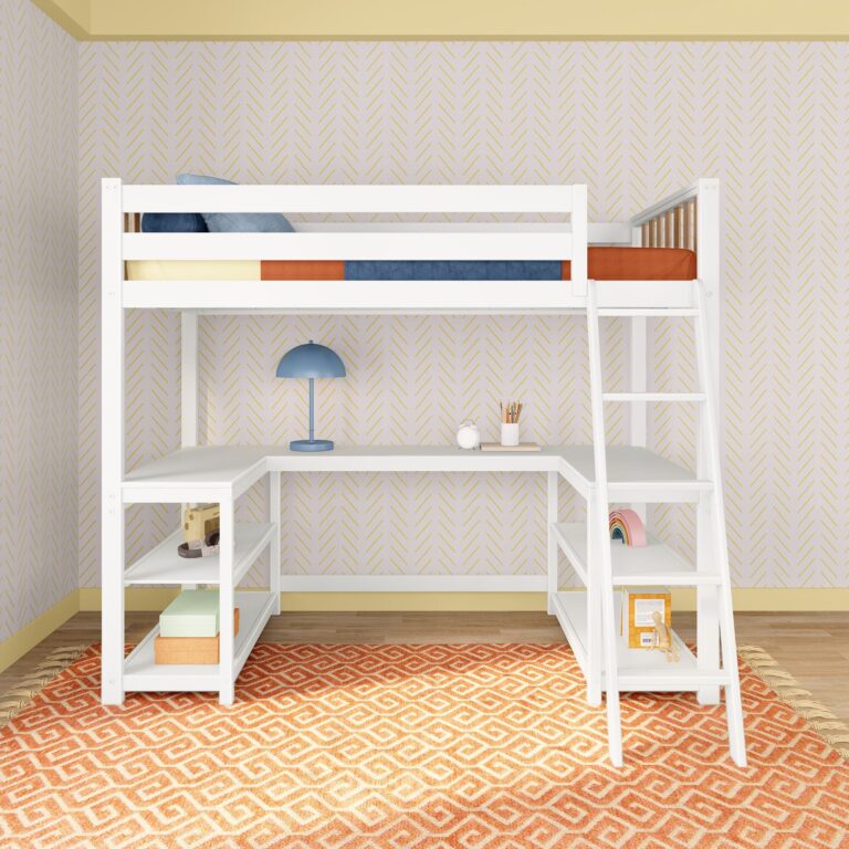 Max and Lily Scandinavian Twin Loft Bed With Wraparound Desk & Shelves - Thumbnail Image 13