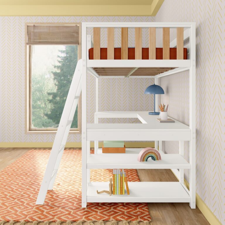 Max and Lily Scandinavian Twin Loft Bed With Wraparound Desk & Shelves - Thumbnail Image 18