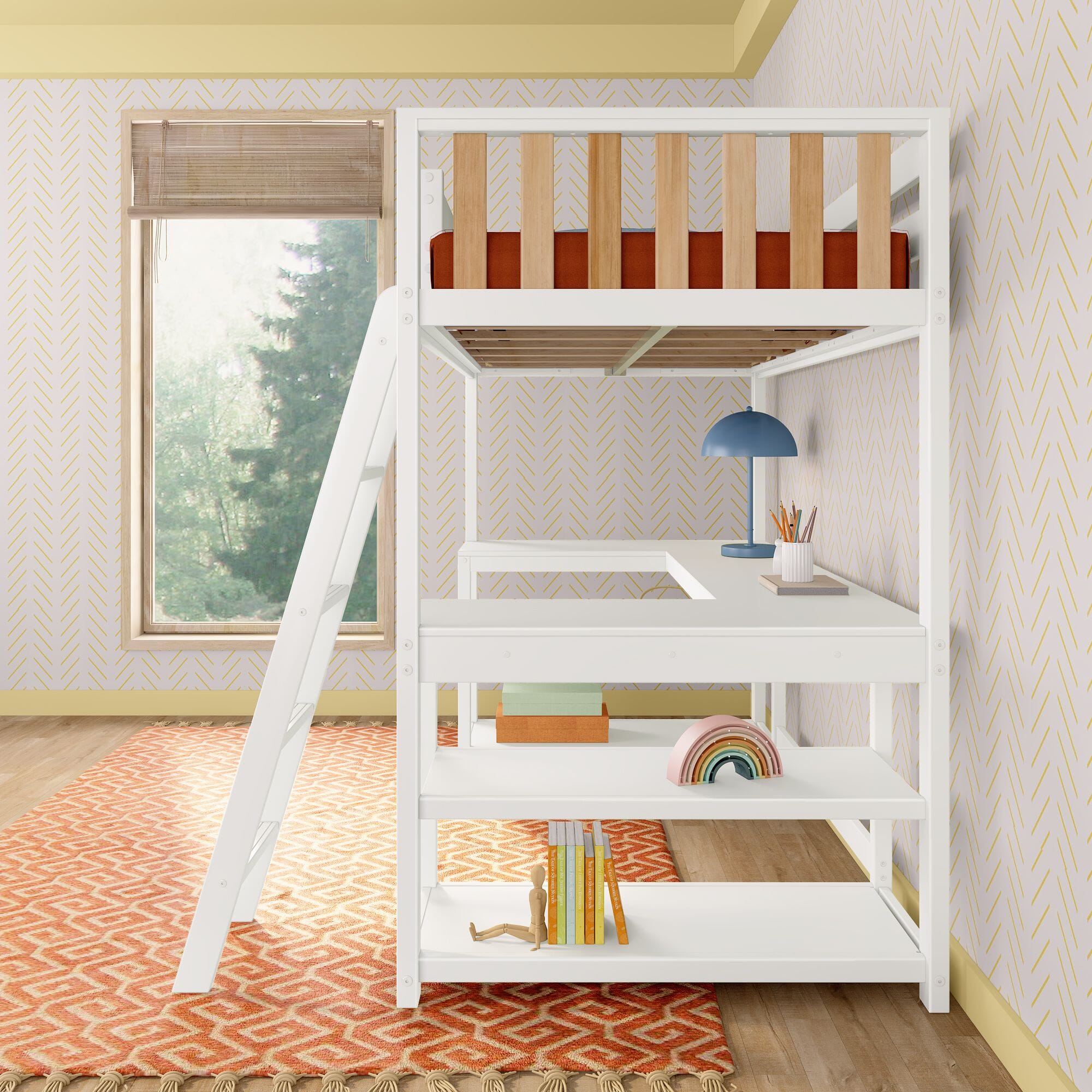 Max and Lily Scandinavian Twin Loft Bed With Wraparound Desk & Shelves - Image 18