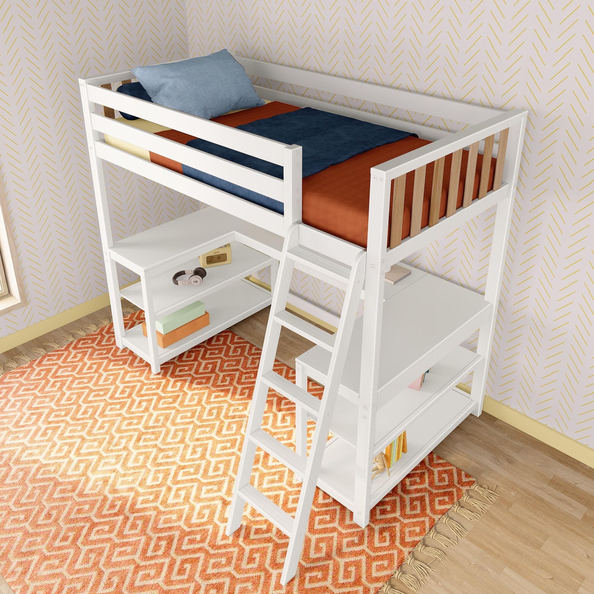 Max and Lily Scandinavian Twin Loft Bed With Wraparound Desk & Shelves - Image 19