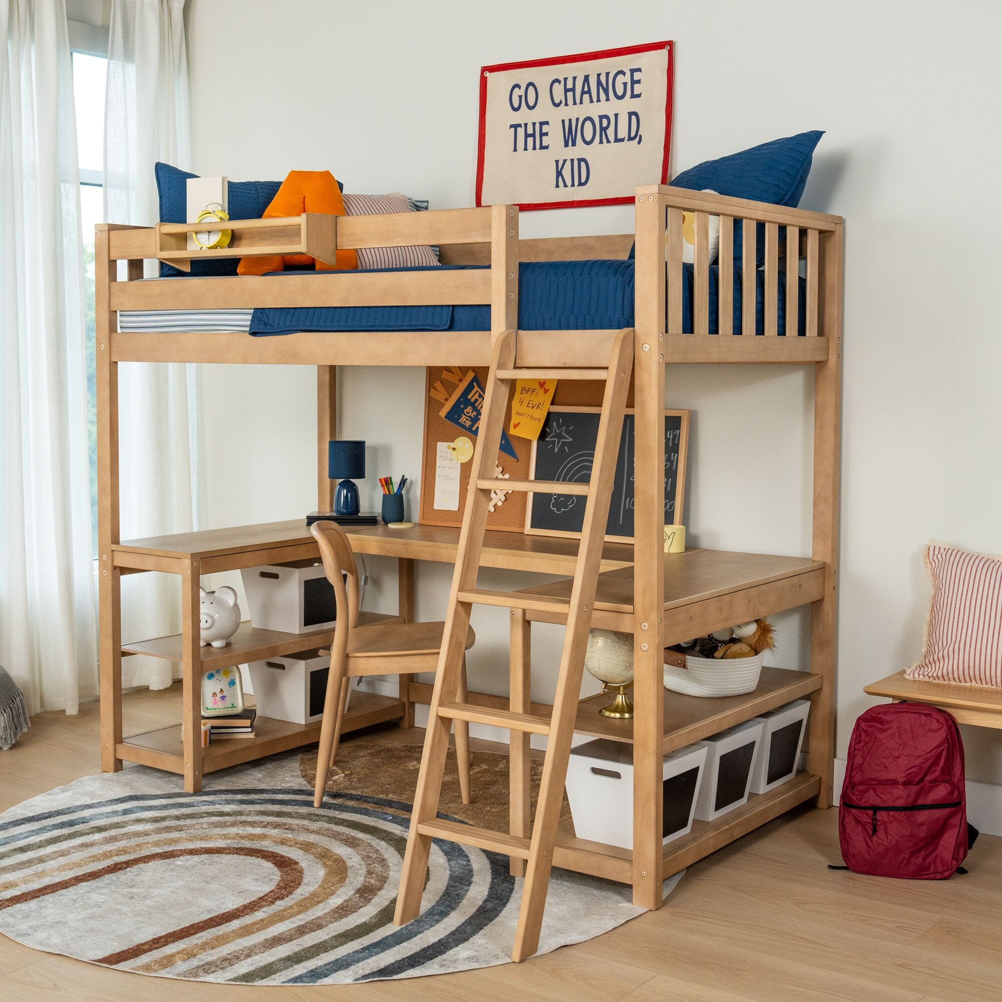 Max and Lily Scandinavian Twin Loft Bed With Wraparound Desk & Shelves