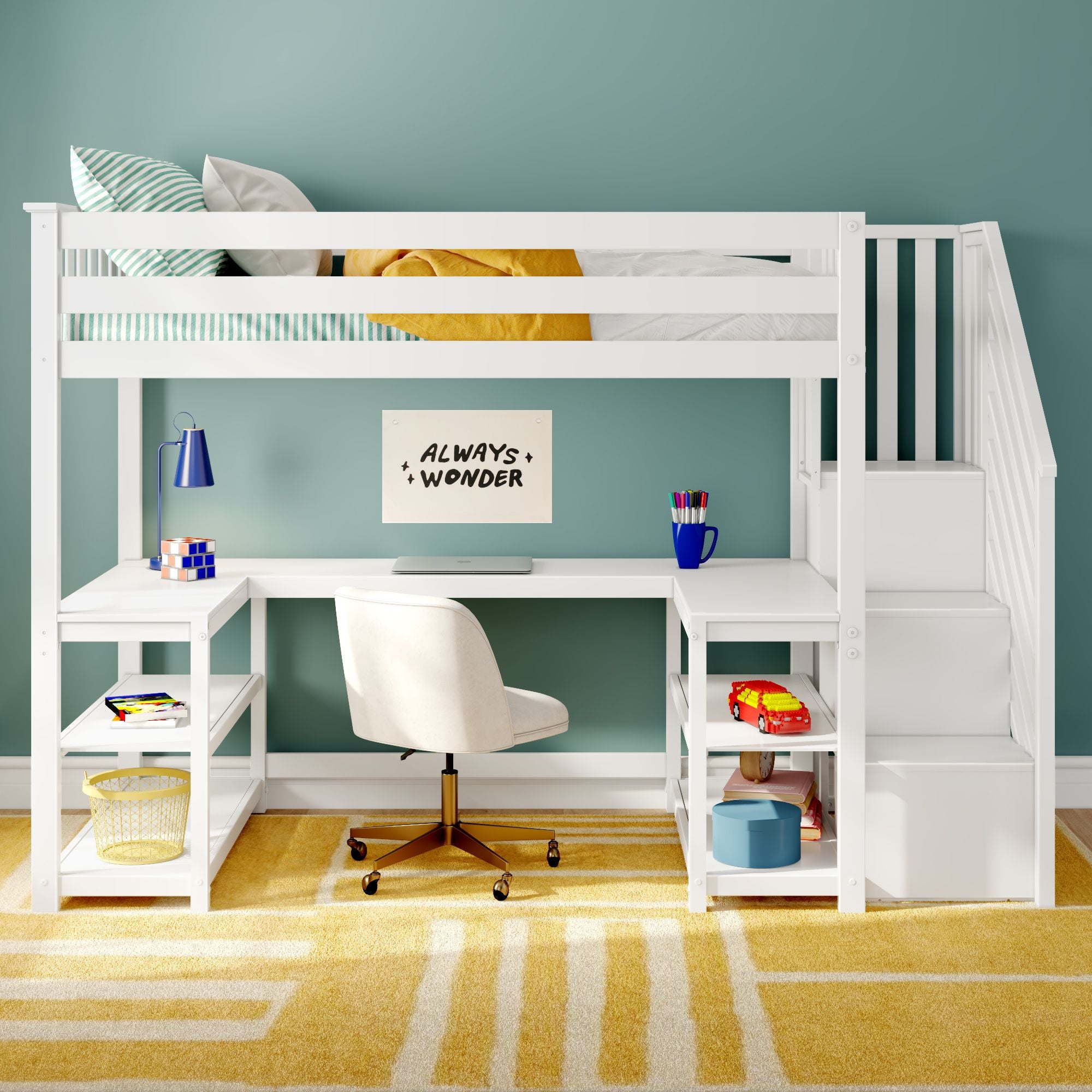 Max and Lily Twin Loft Bed With Wraparound Desk & Stairs - Image 3