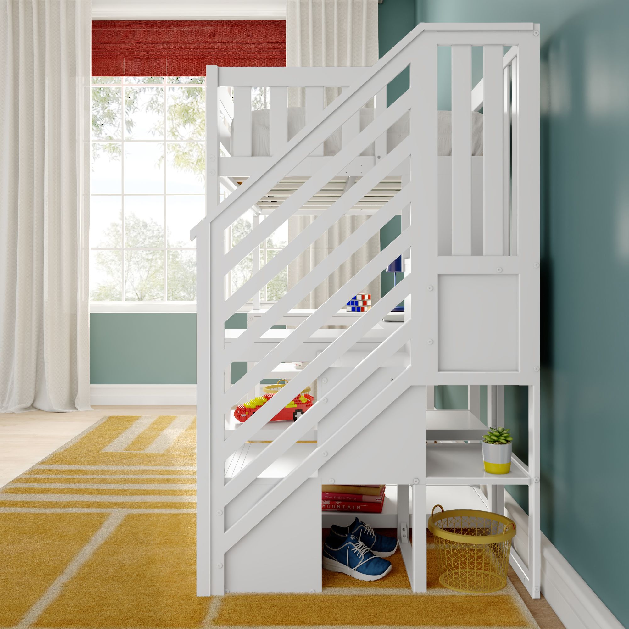 Max and Lily Twin Loft Bed With Wraparound Desk & Stairs - Image 7