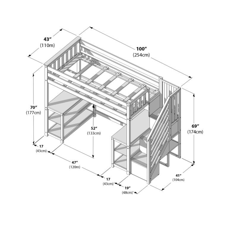 Max and Lily Twin Loft Bed With Wraparound Desk & Stairs - Thumbnail Image 14