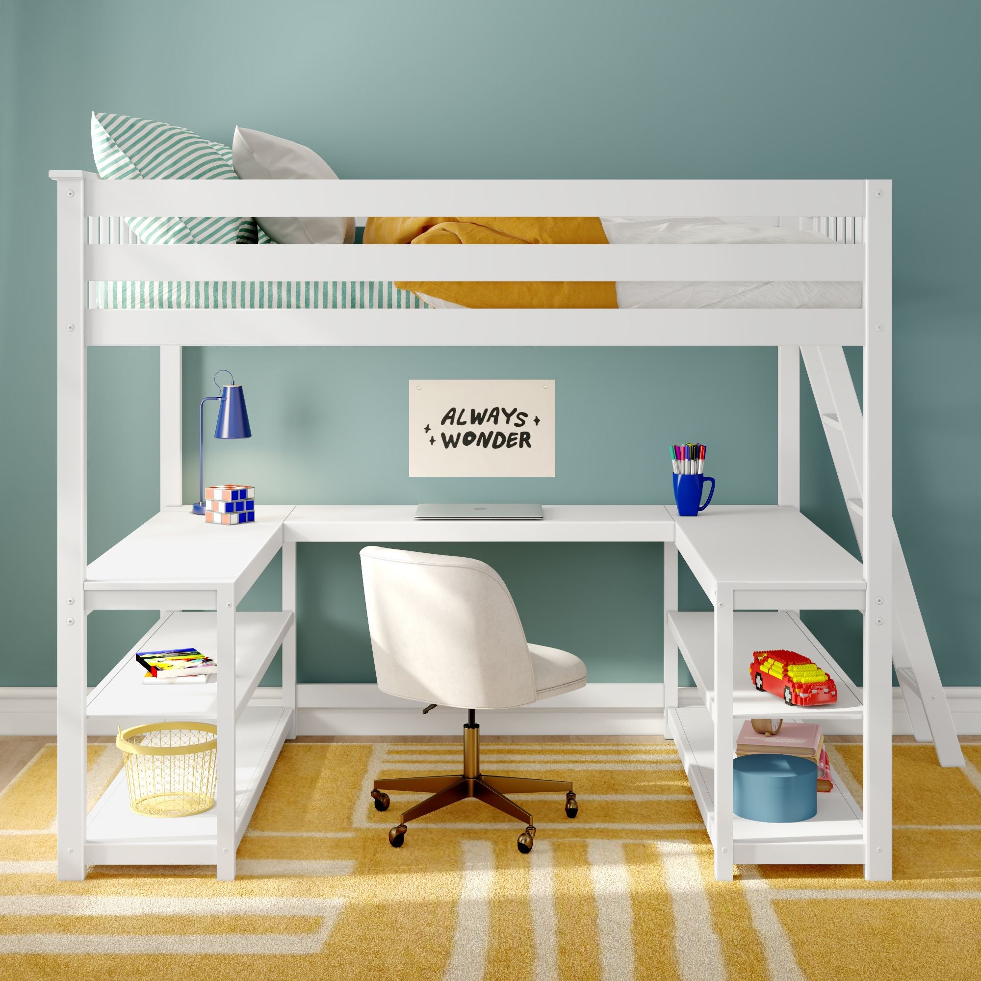 Max and Lily Full Loft Bed With Wraparound Desk & Ladder On End - Image 3