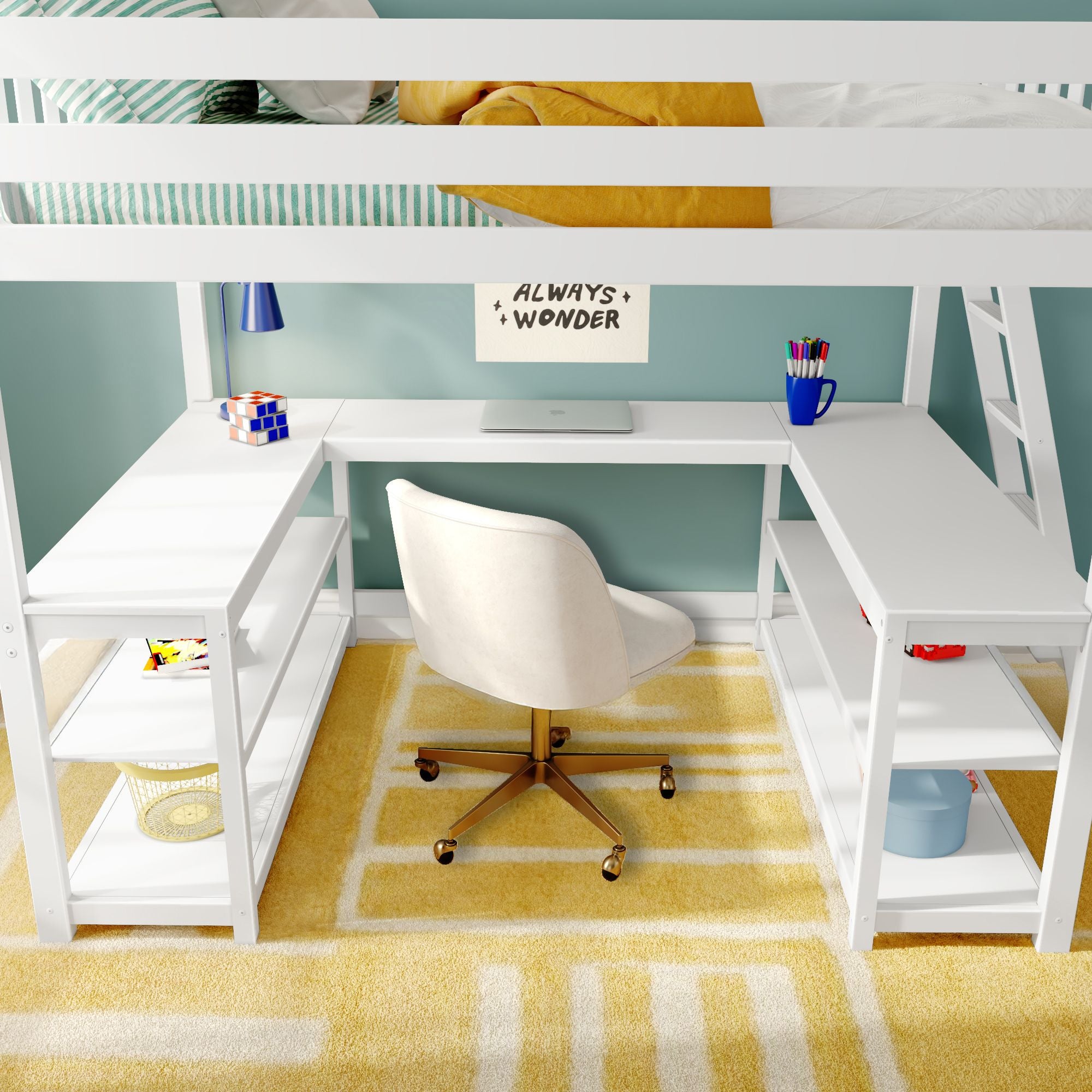 Max and Lily Full Loft Bed With Wraparound Desk & Ladder On End - Image 8