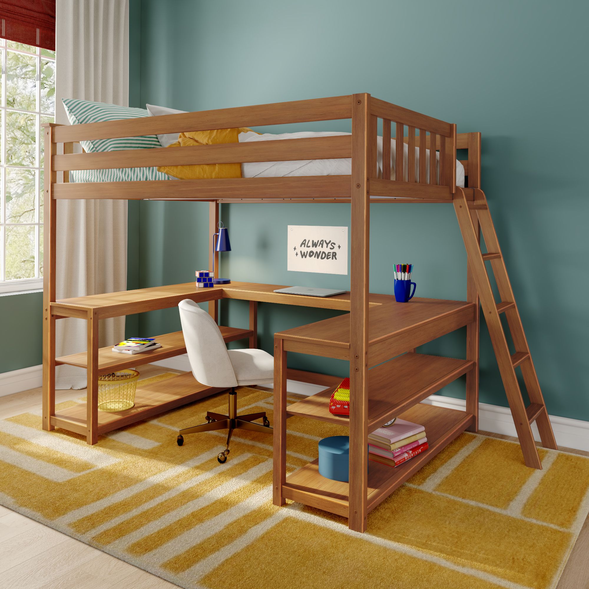 Max and Lily Full Loft Bed With Wraparound Desk & Ladder On End - Image 15