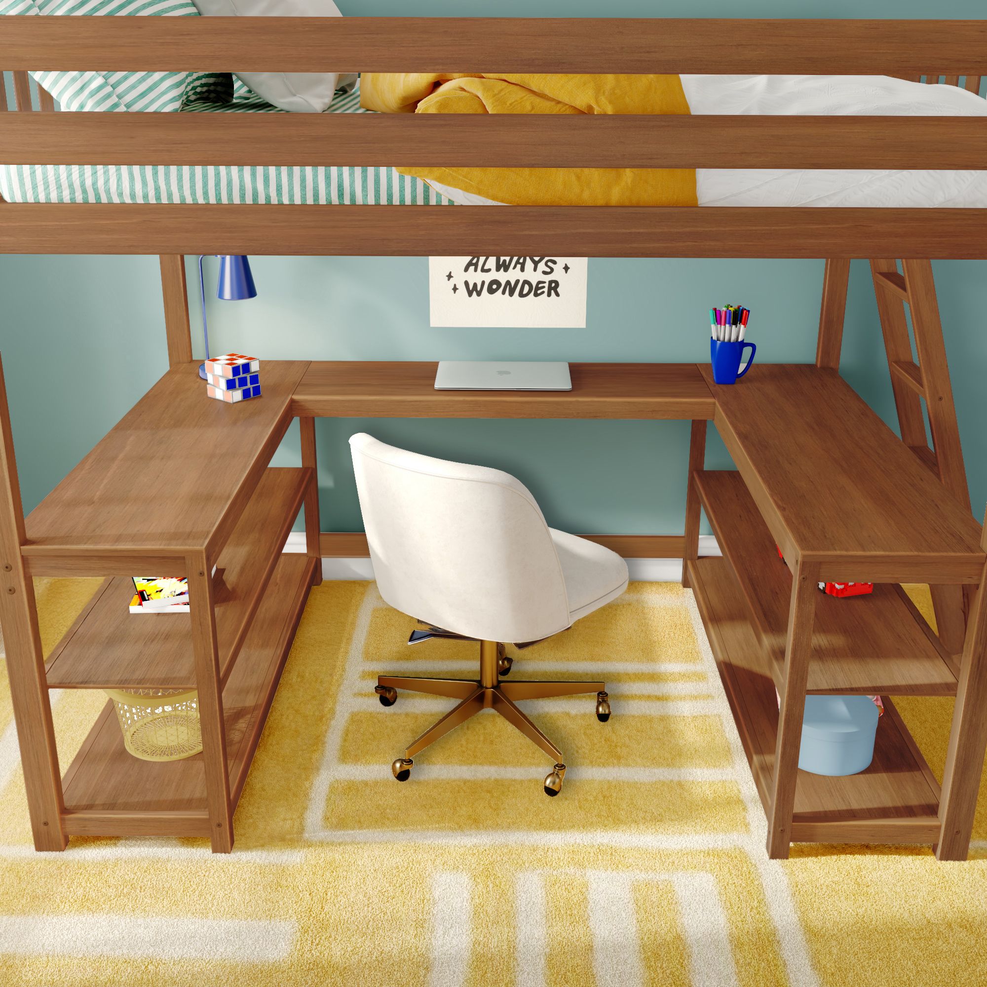 Max and Lily Full Loft Bed With Wraparound Desk & Ladder On End - Image 21