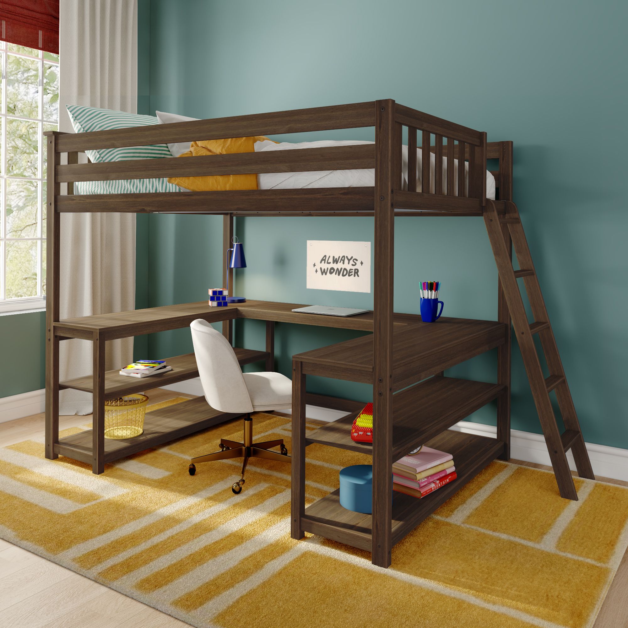 Max and Lily Full Loft Bed With Wraparound Desk & Ladder On End - Image 28