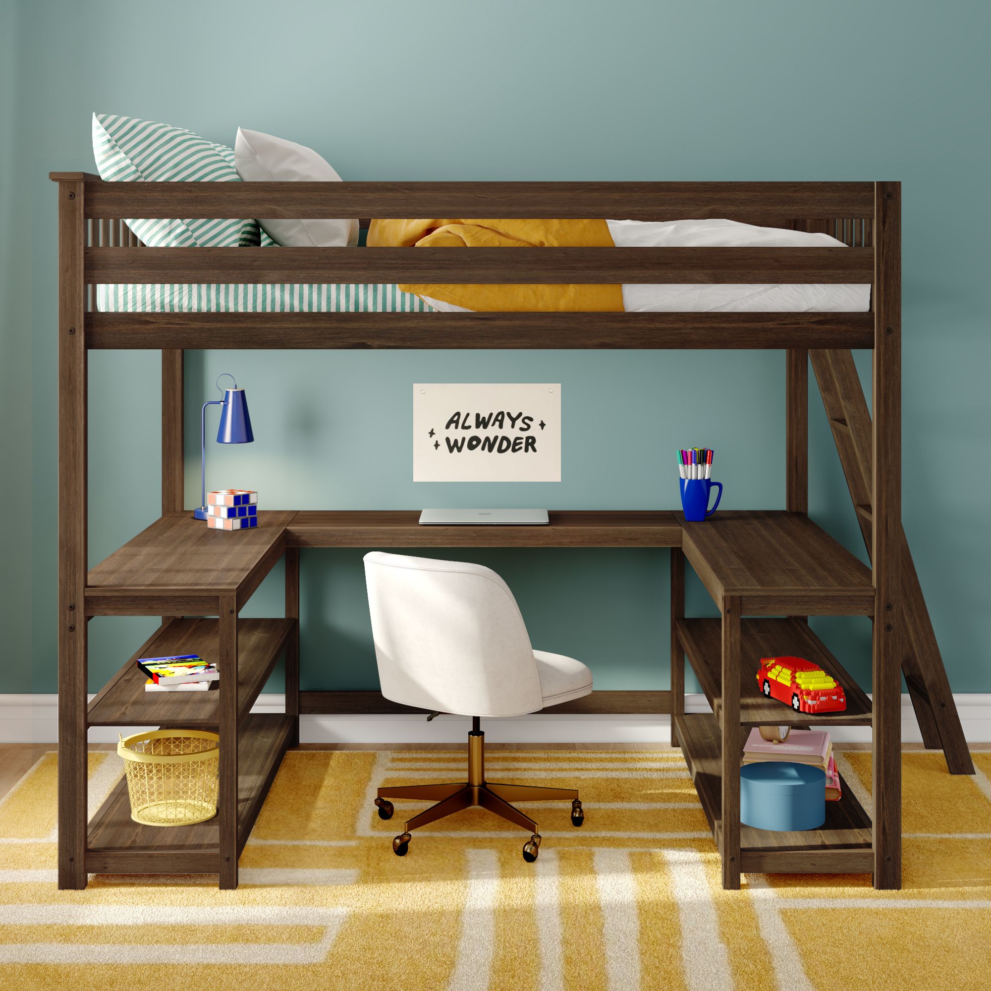 Max and Lily Full Loft Bed With Wraparound Desk & Ladder On End - Image 29