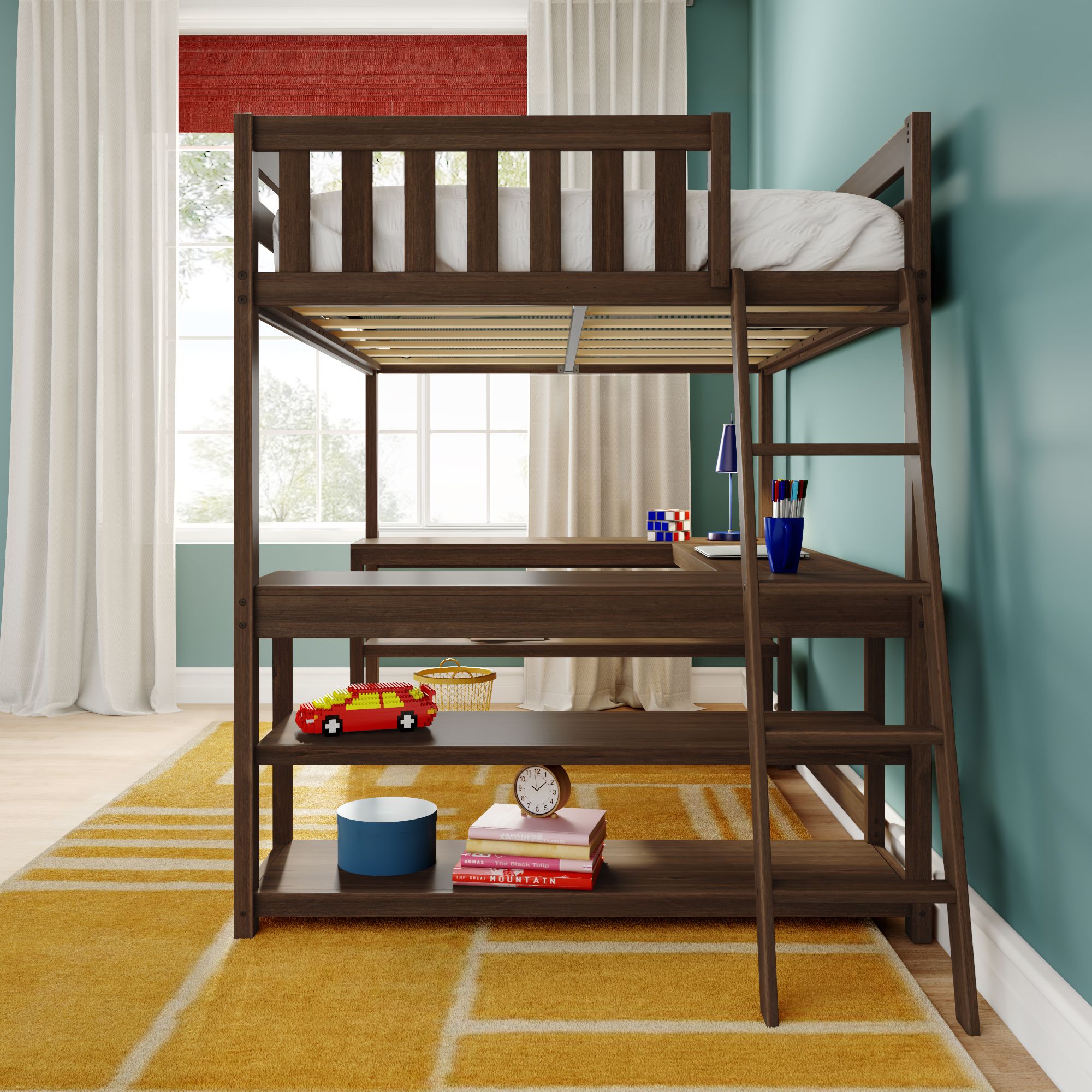 Max and Lily Full Loft Bed With Wraparound Desk & Ladder On End - Image 33