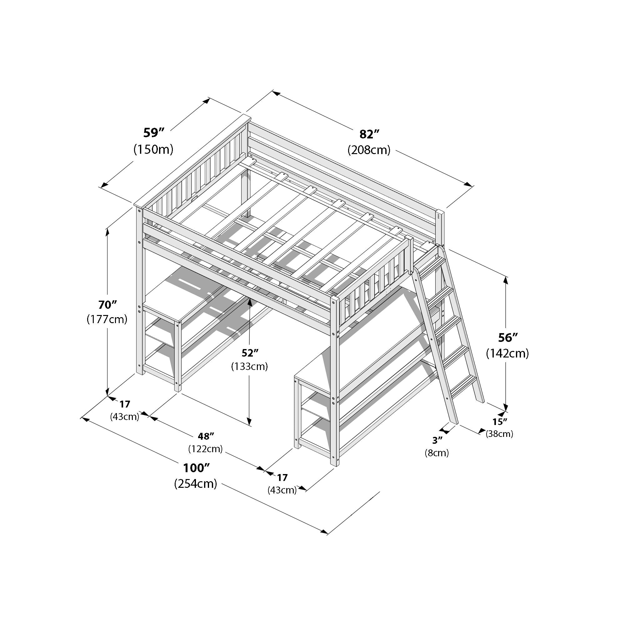 Max and Lily Full Loft Bed With Wraparound Desk & Ladder On End - Image 39