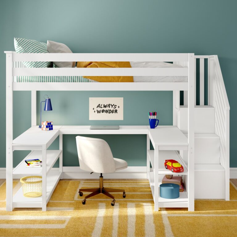 Max and Lily Full Loft Bed With Wraparound Desk & Stairs - Thumbnail Image 3