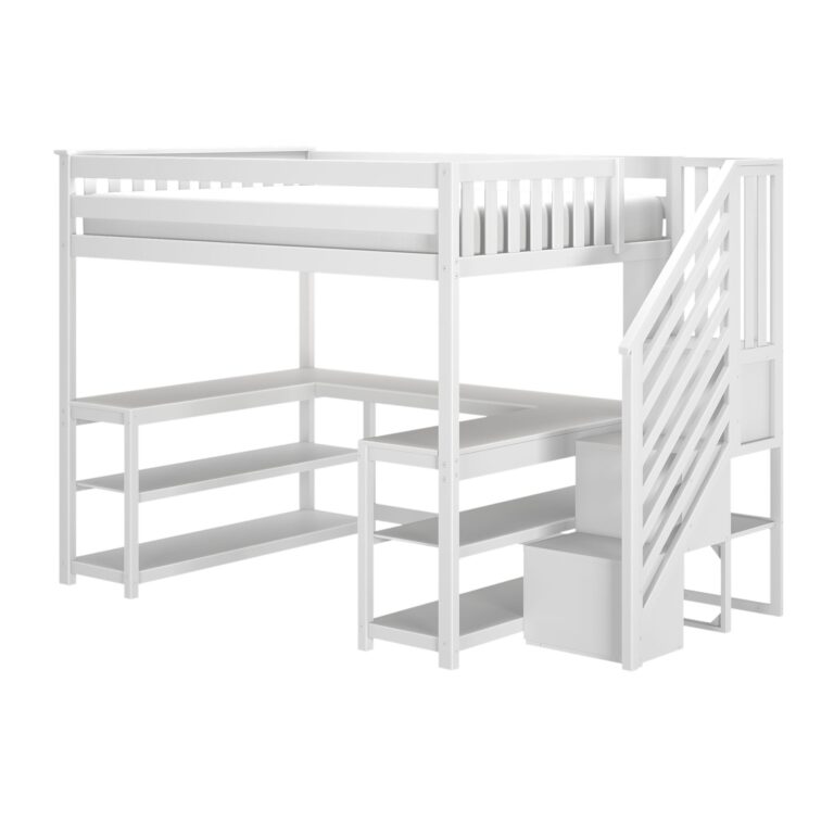Max and Lily Full Loft Bed With Wraparound Desk & Stairs - Thumbnail Image 4