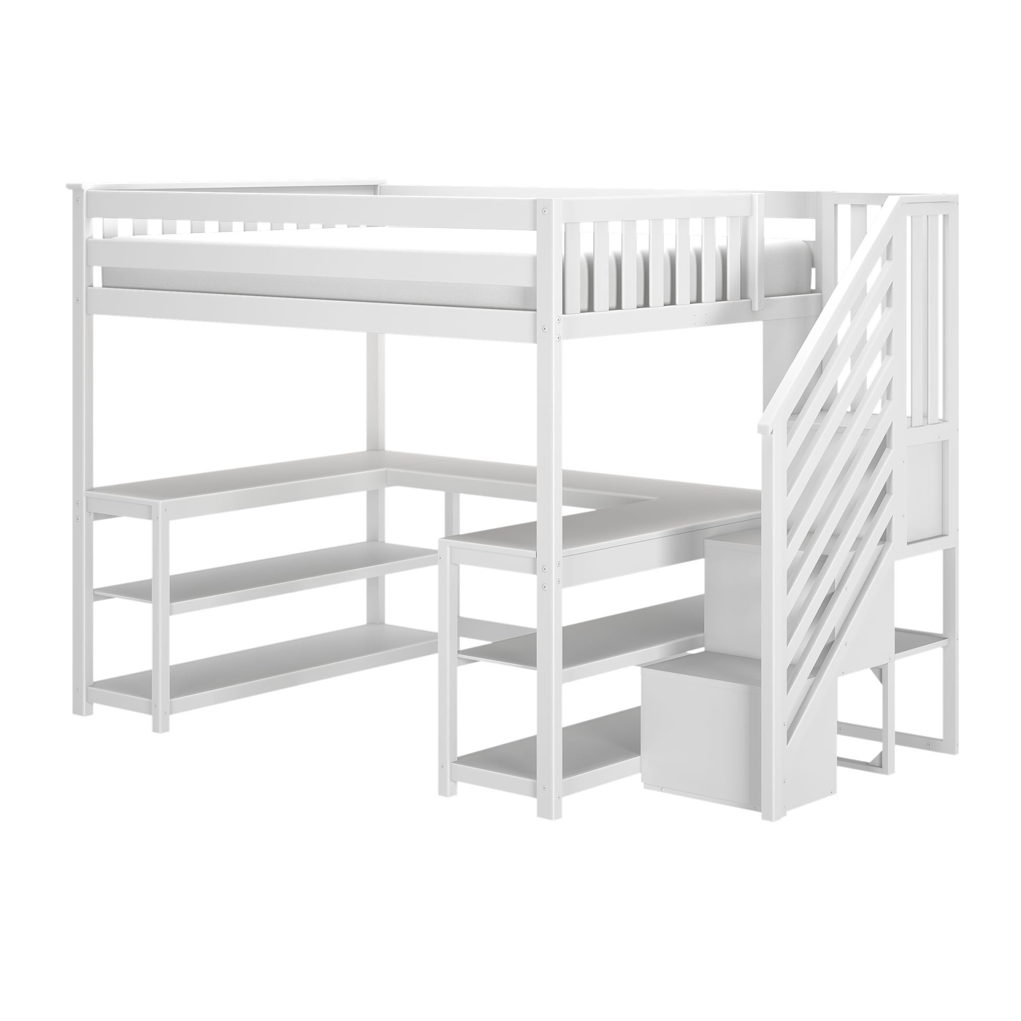 Max and Lily Full Loft Bed With Wraparound Desk & Stairs - Image 4