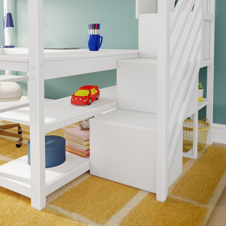 Max and Lily Full Loft Bed With Wraparound Desk & Stairs - Thumbnail Image 6