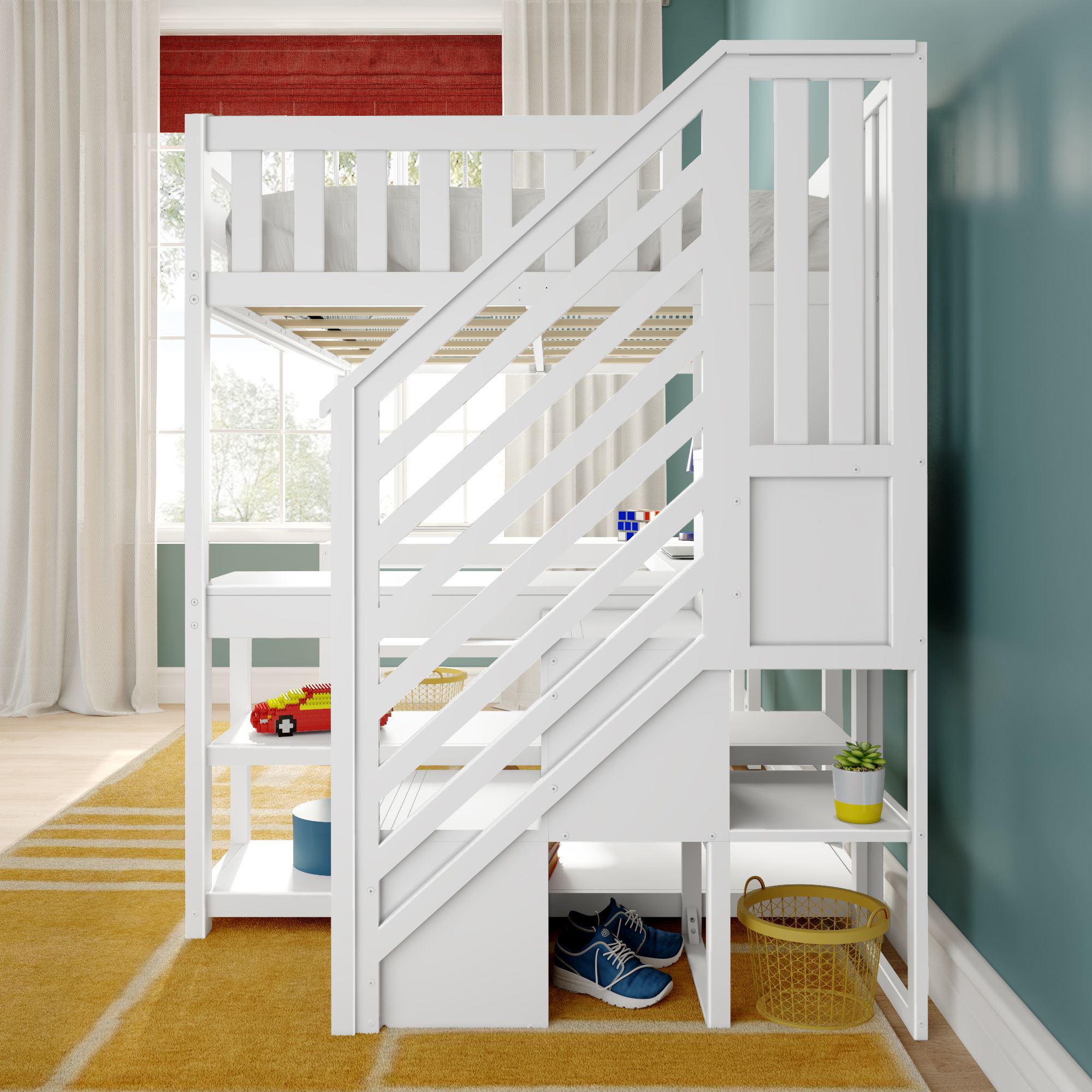 Max and Lily Full Loft Bed With Wraparound Desk & Stairs - Image 7