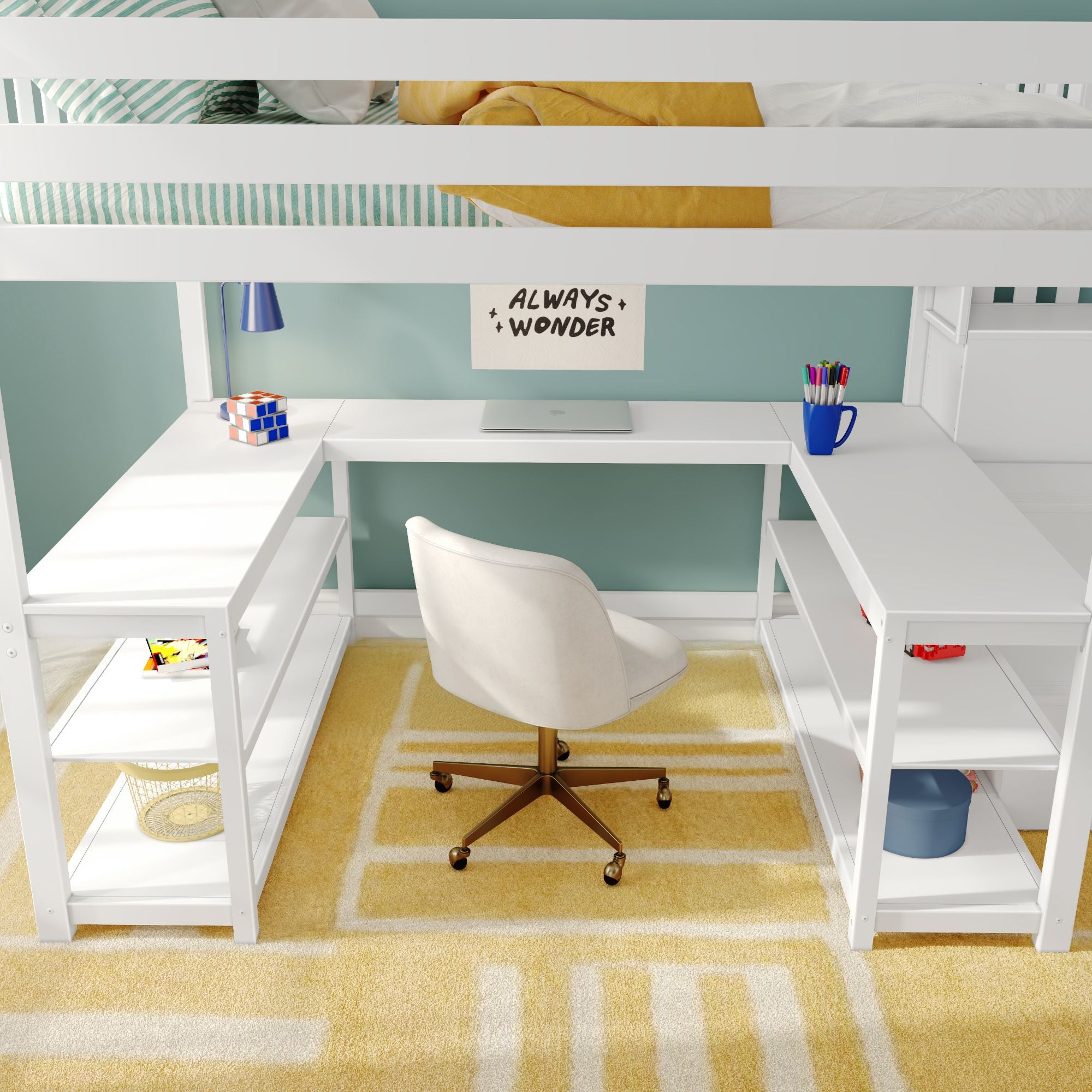Max and Lily Full Loft Bed With Wraparound Desk & Stairs - Image 8