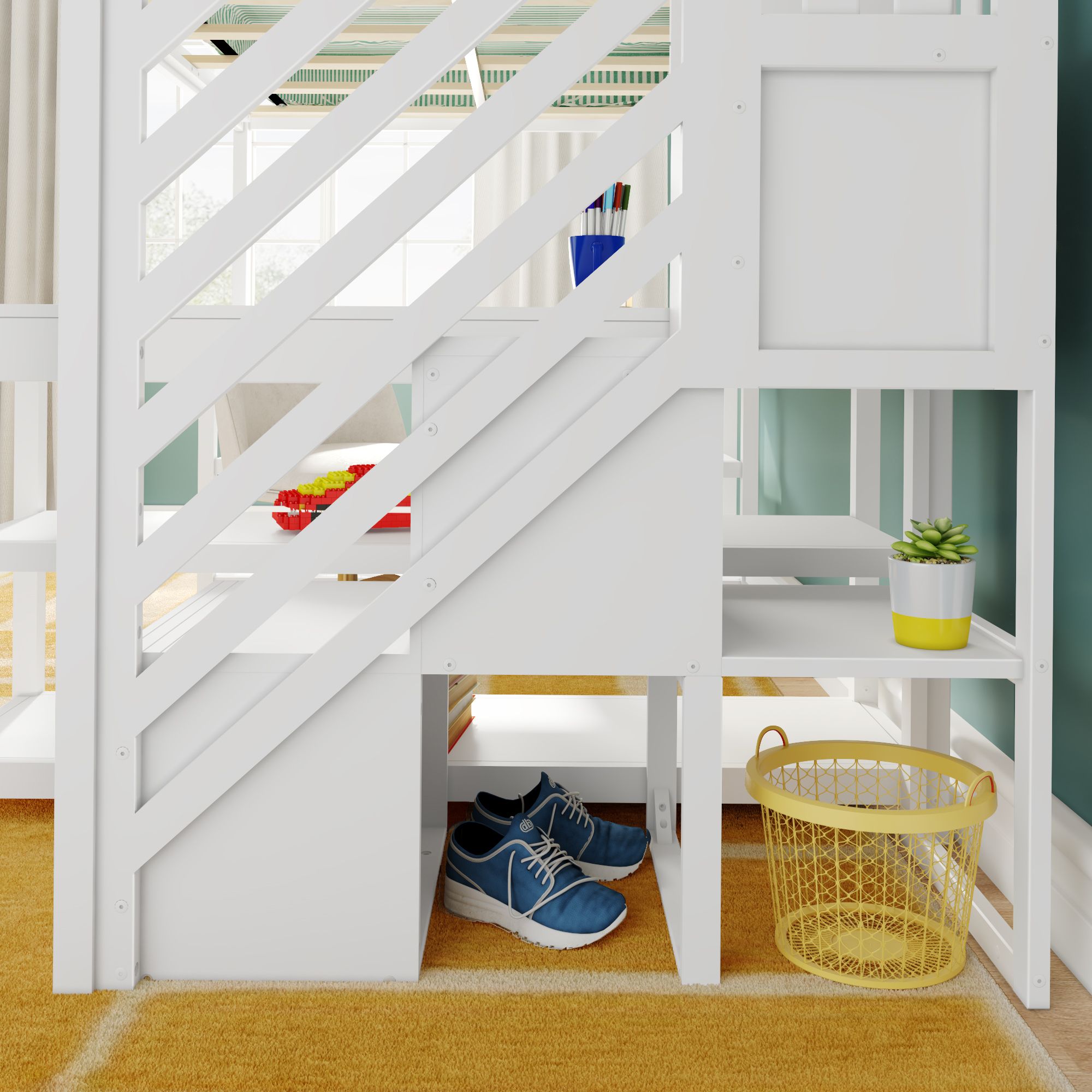 Max and Lily Full Loft Bed With Wraparound Desk & Stairs - Image 9