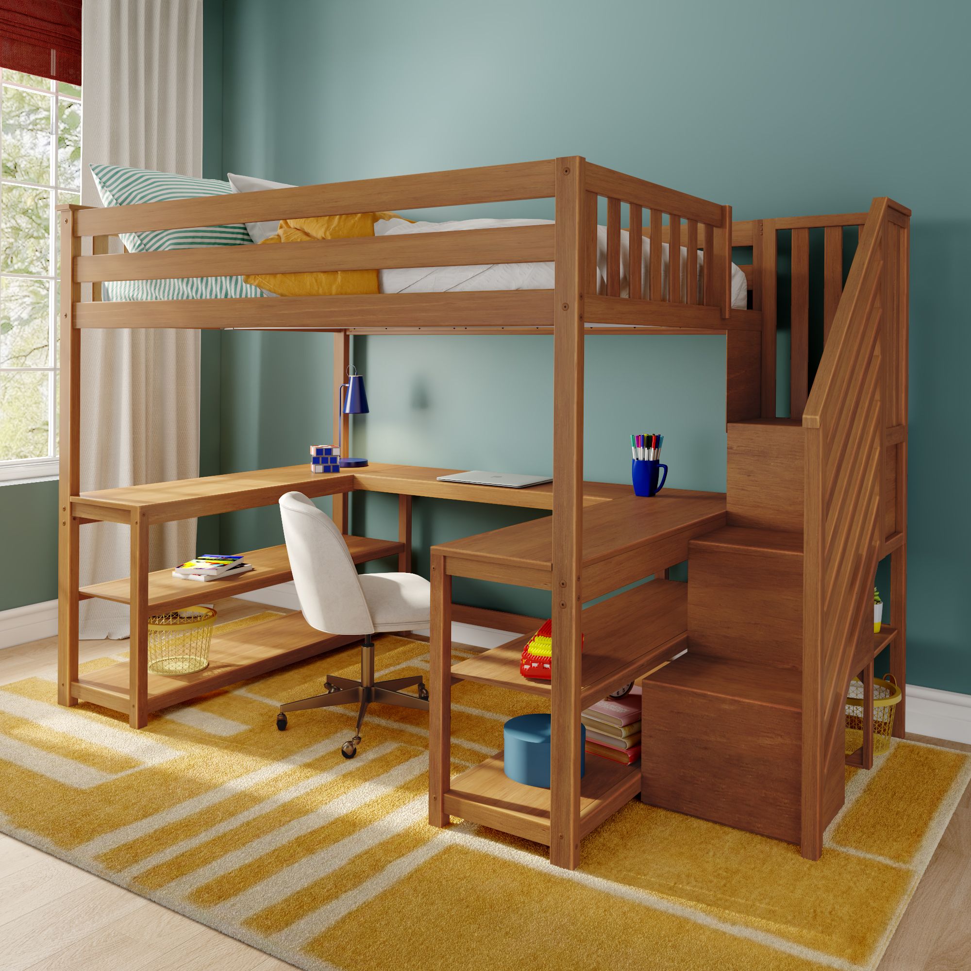 Max and Lily Full Loft Bed With Wraparound Desk & Stairs - Image 16