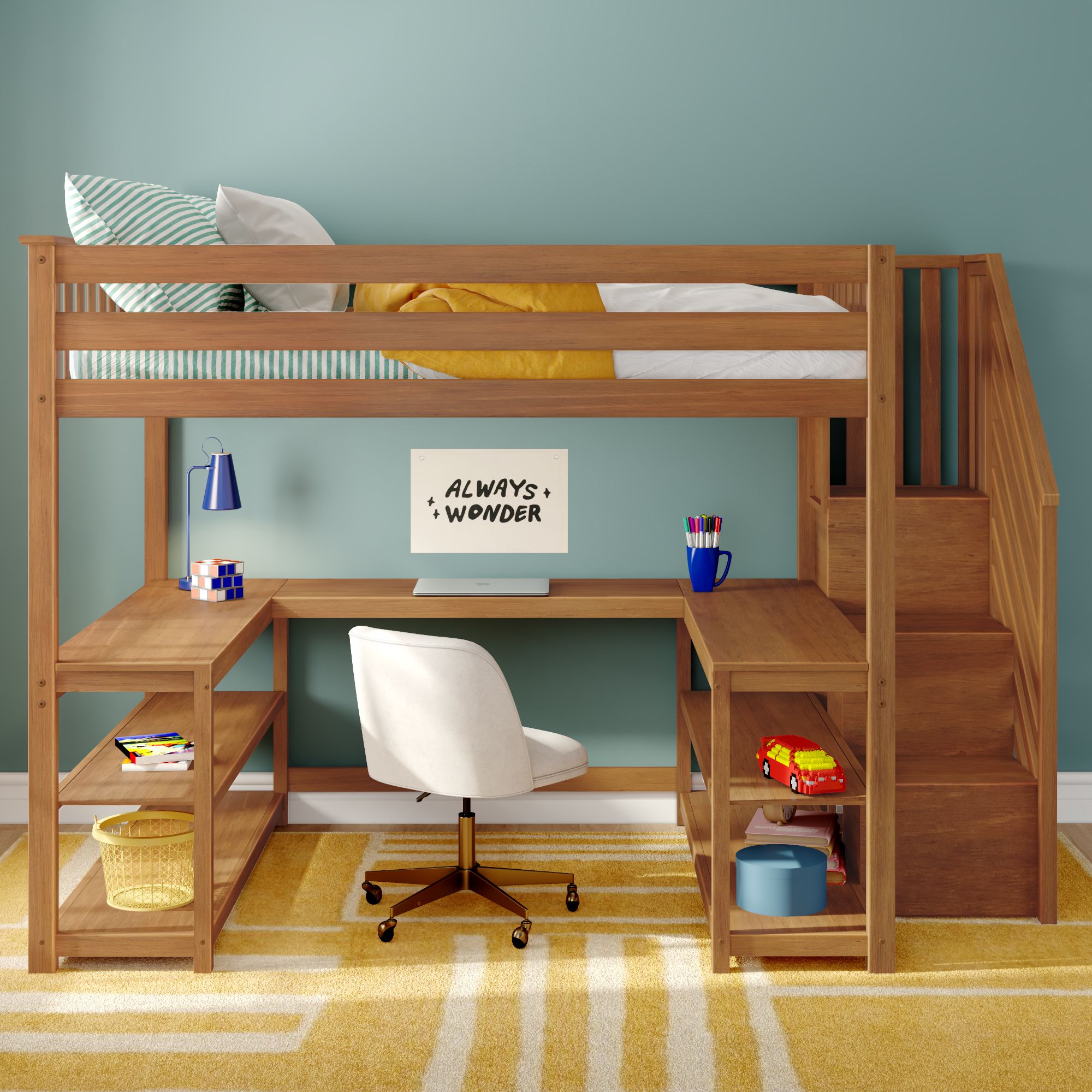 Max and Lily Full Loft Bed With Wraparound Desk & Stairs - Image 17