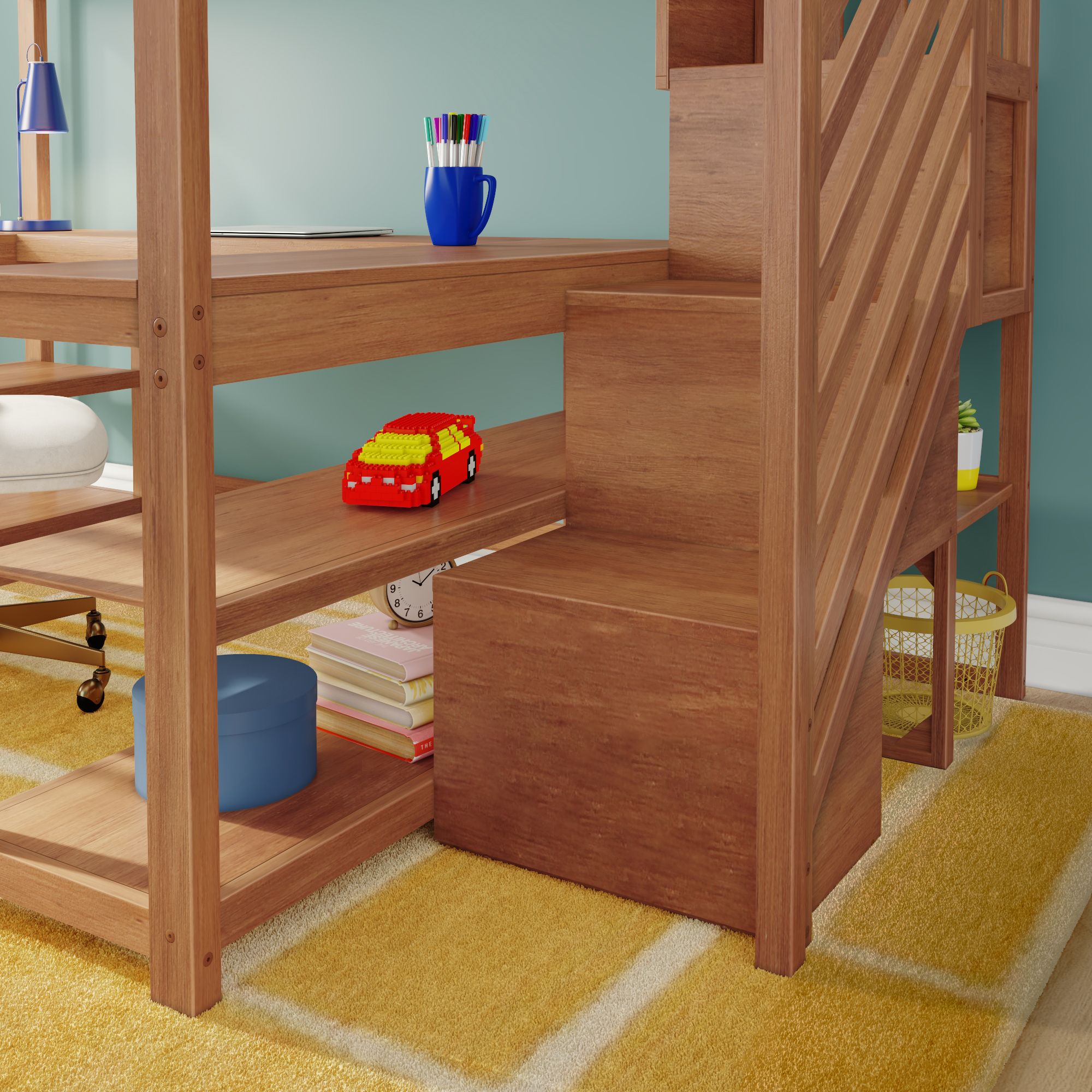 Max and Lily Full Loft Bed With Wraparound Desk & Stairs - Image 20