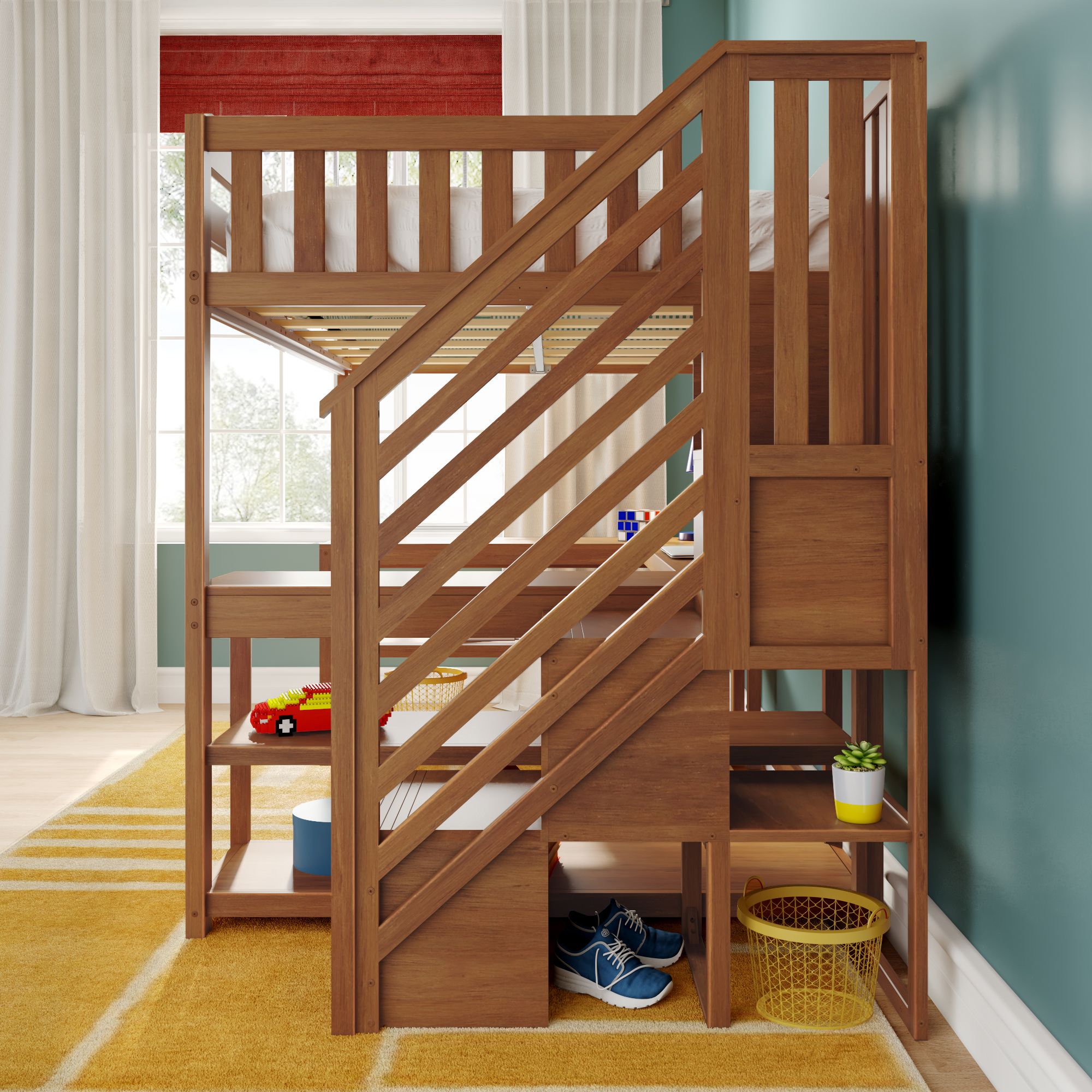 Max and Lily Full Loft Bed With Wraparound Desk & Stairs - Image 21
