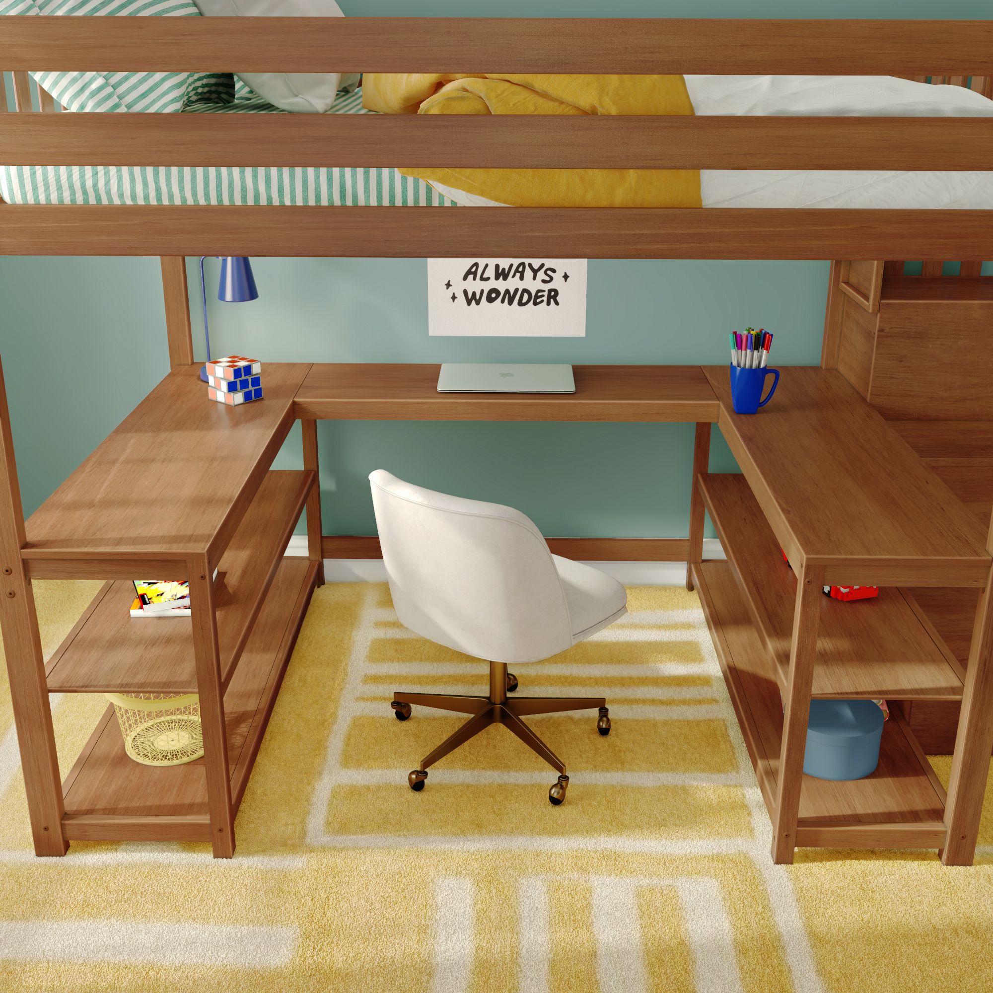Max and Lily Full Loft Bed With Wraparound Desk & Stairs - Image 22