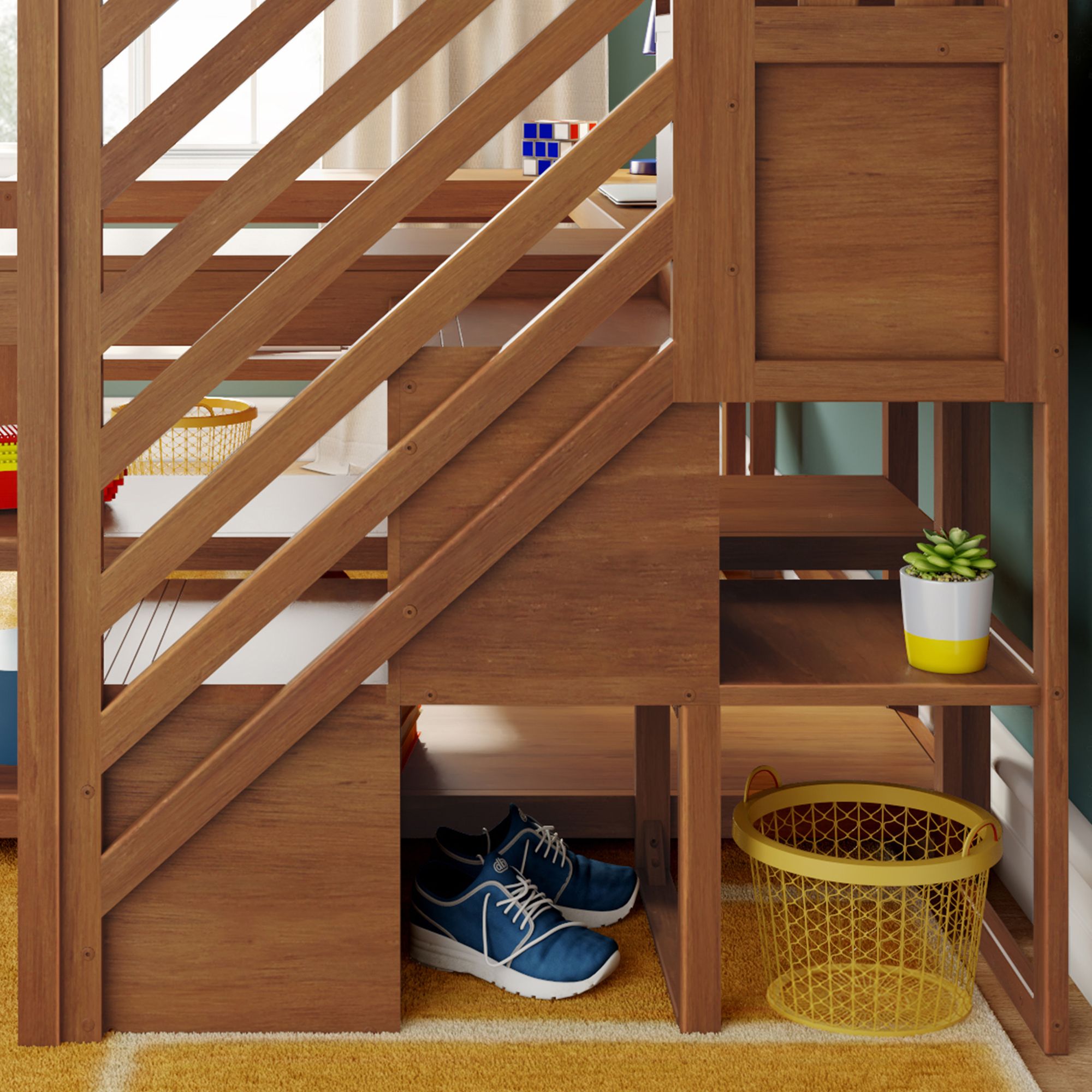 Max and Lily Full Loft Bed With Wraparound Desk & Stairs - Image 23